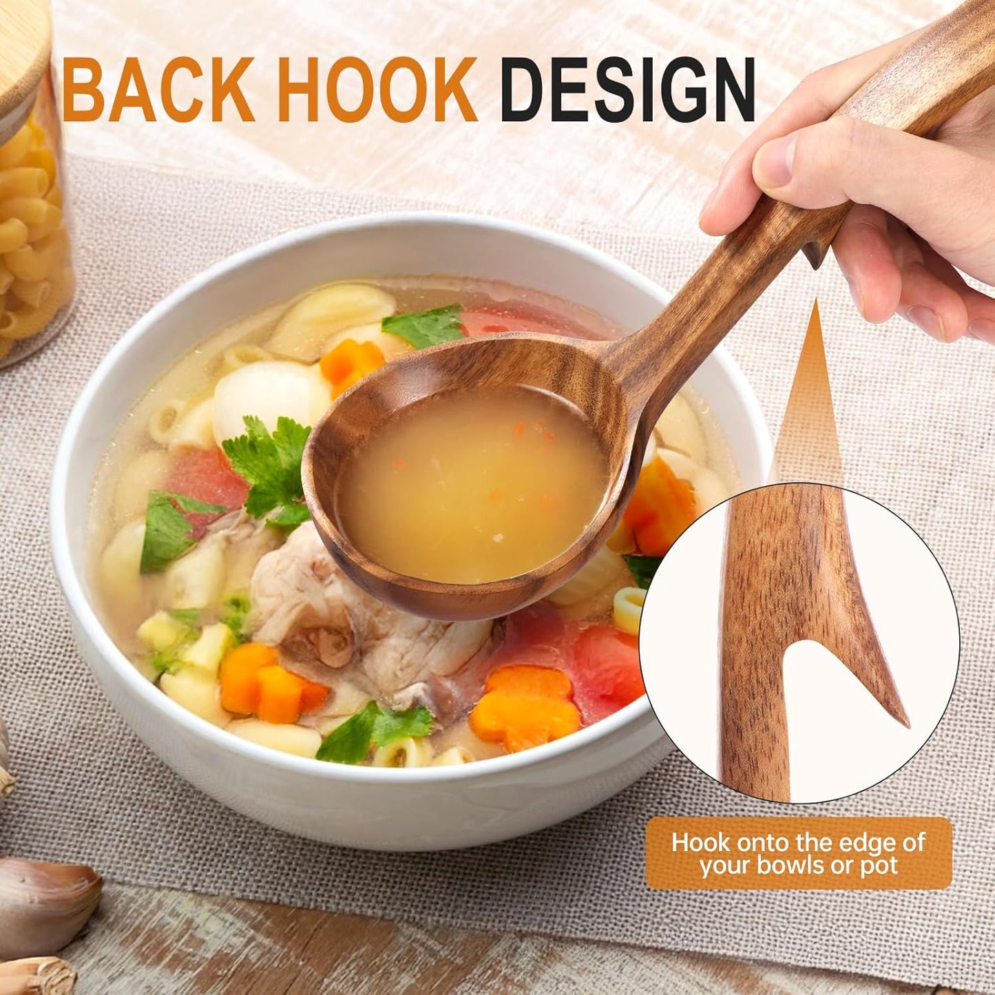 Wooden Spoons for Cooking, Wooden Utensils for Cooking Natural Teak Wooden Kitchen Utensils Set Comfort Grip (3 PCS)