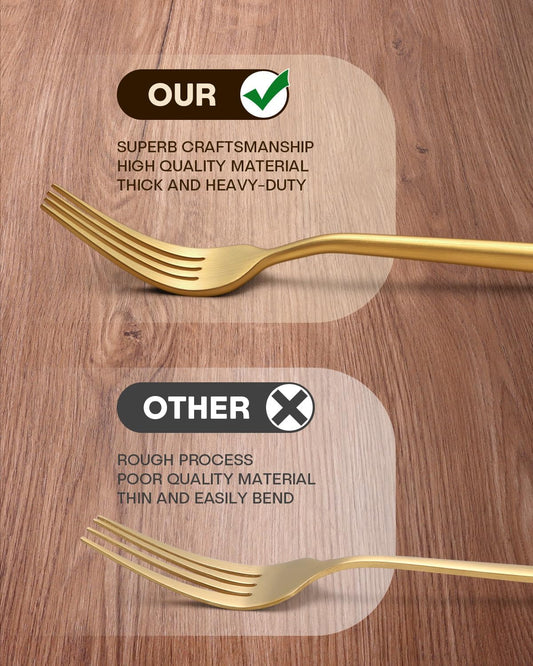 Stapava 30-Piece Matte Gold Silverware Set, Stainless Steel Gold Utensils Cutlery for 6, Satin Finish Flatware Includes Forks, Spoons and Knives for Home and Restaurant, Dishwasher Safe
