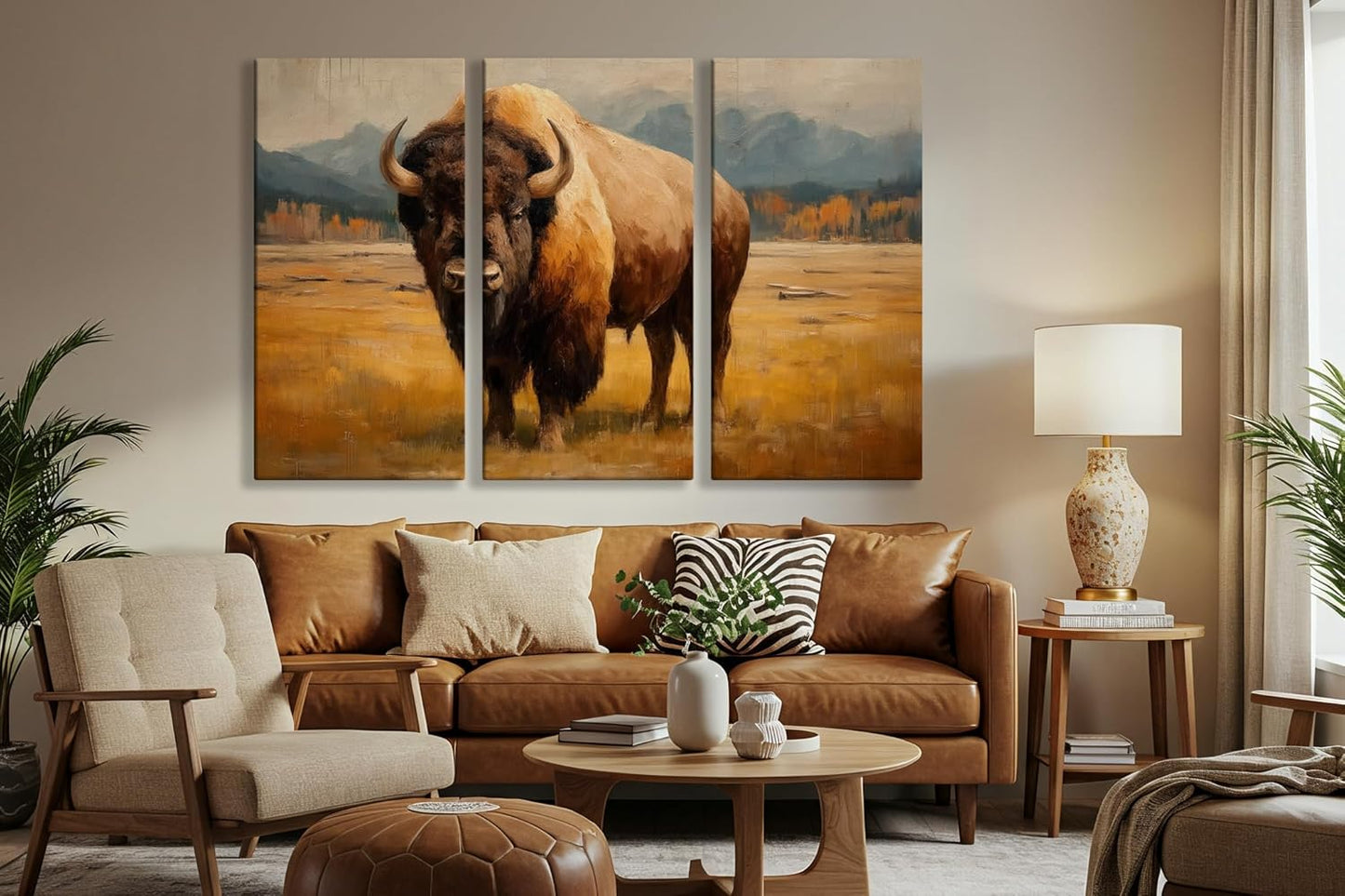 Wildlife Canvas Prints - Wild Animals Home Decor - Medium, Large, and Extra Large Wall Art for Living Room, Bathroom, Kitchen (American Titan, 55L" x 83W"- 3 Panels)