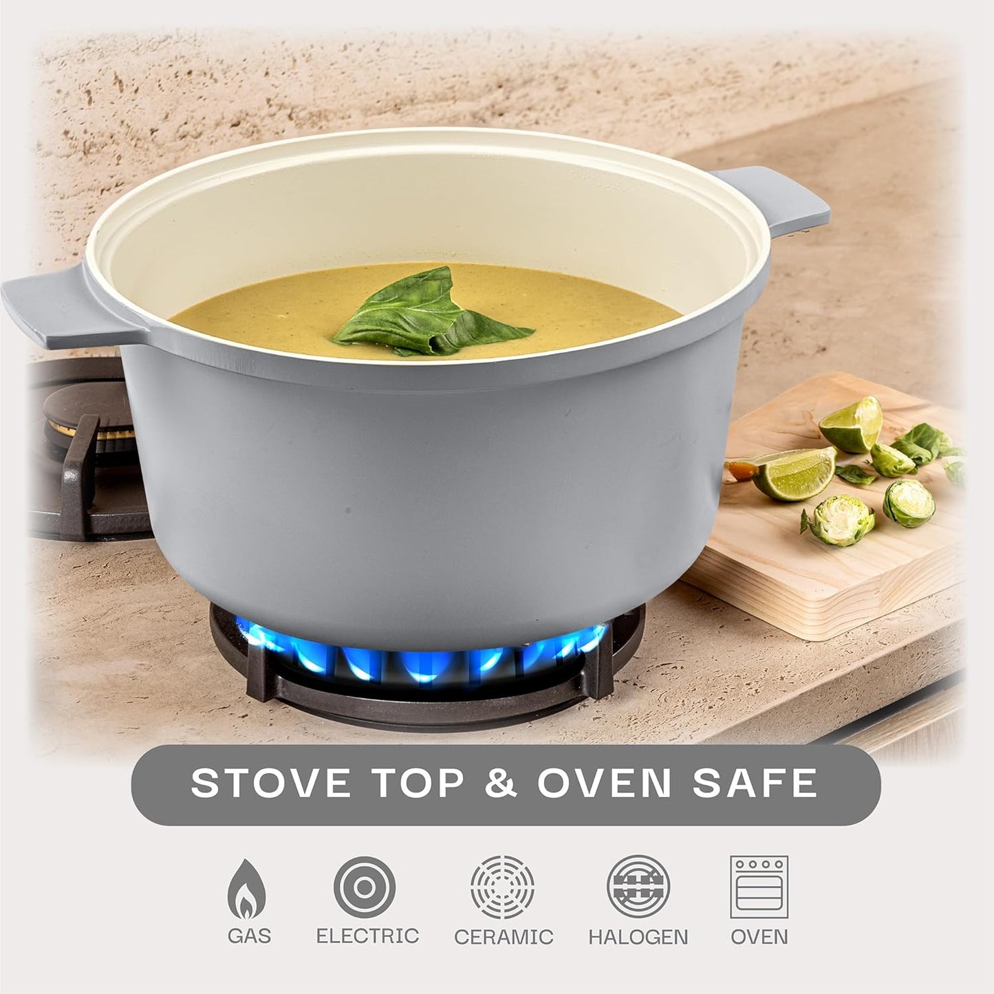 Gotham Steel 5 Qt Dutch Oven Pot with Lid, Nonstick Ceramic 10 in 1 Cooking Pot & Dutch Oven for Bread Baking, Lightweight, Oven & Dishwasher Safe – Gray