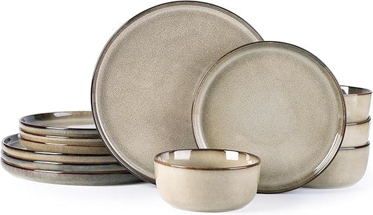 GBHOME Ceramic Dinnerware Sets for 4, 12 Pieces Stoneware Plates and Bowls Sets, Scratch Resistant Dishes, Dishwasher & Microwave Safe, Reactive Glaze