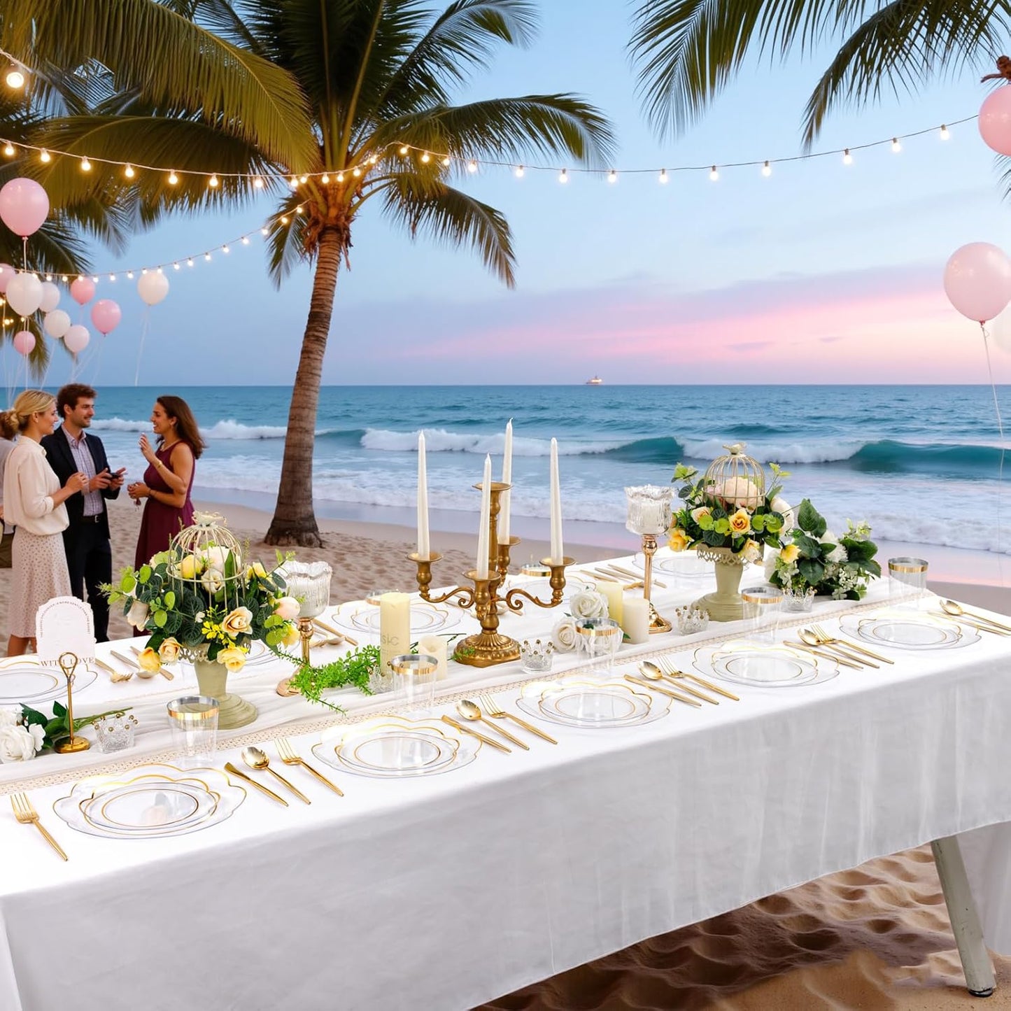 EI 180pcs Clear Plastic Plates with Gold Plastic Silverware, Plate for Party,Clear Dinnerware Set,Heavy Duty Plate for Wedding,Biethday