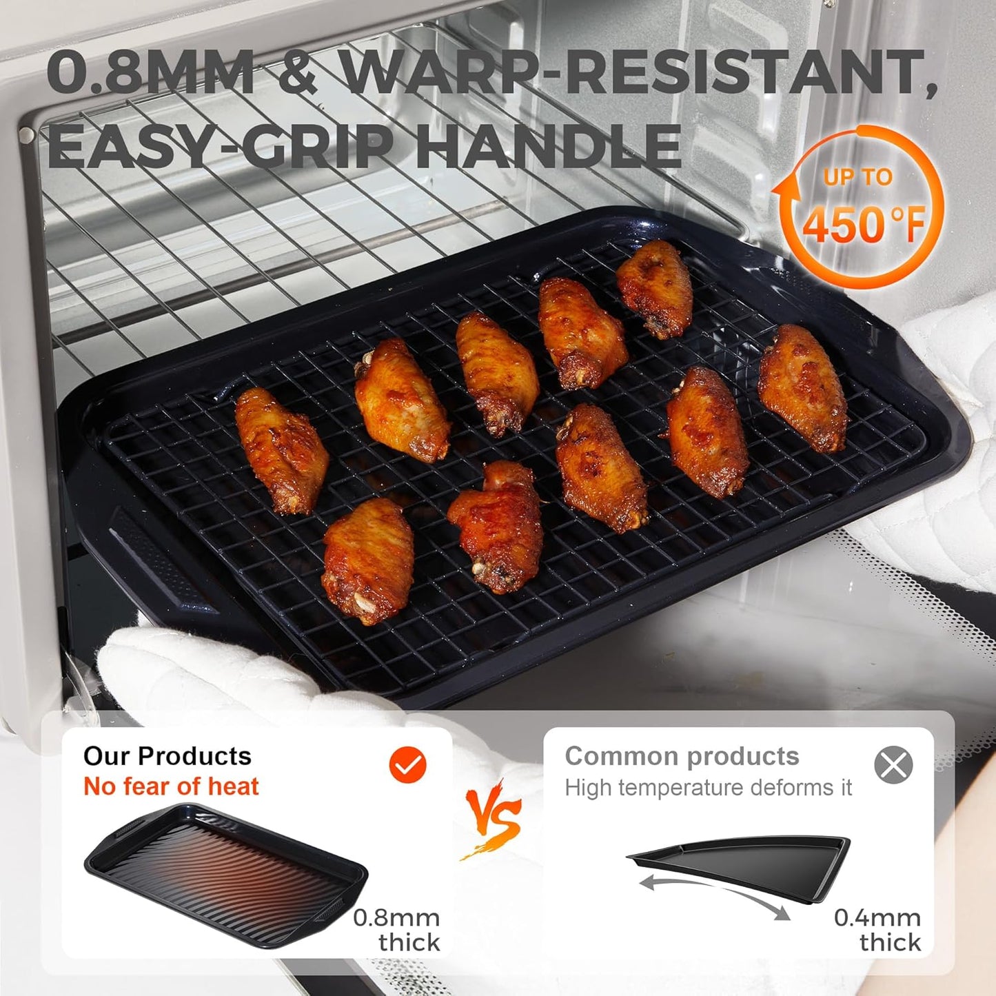 HONGBAKE 9-Piece Baking Pans Set with Wave Texture, 0.8mm Thick Bakeware Sets Non Stick, Includes Stackable Cookie Sheets for Oven Cooking, Cake Pan, Muffin Pan, Loaf Pan, Roasting Pan, Rack, Blue