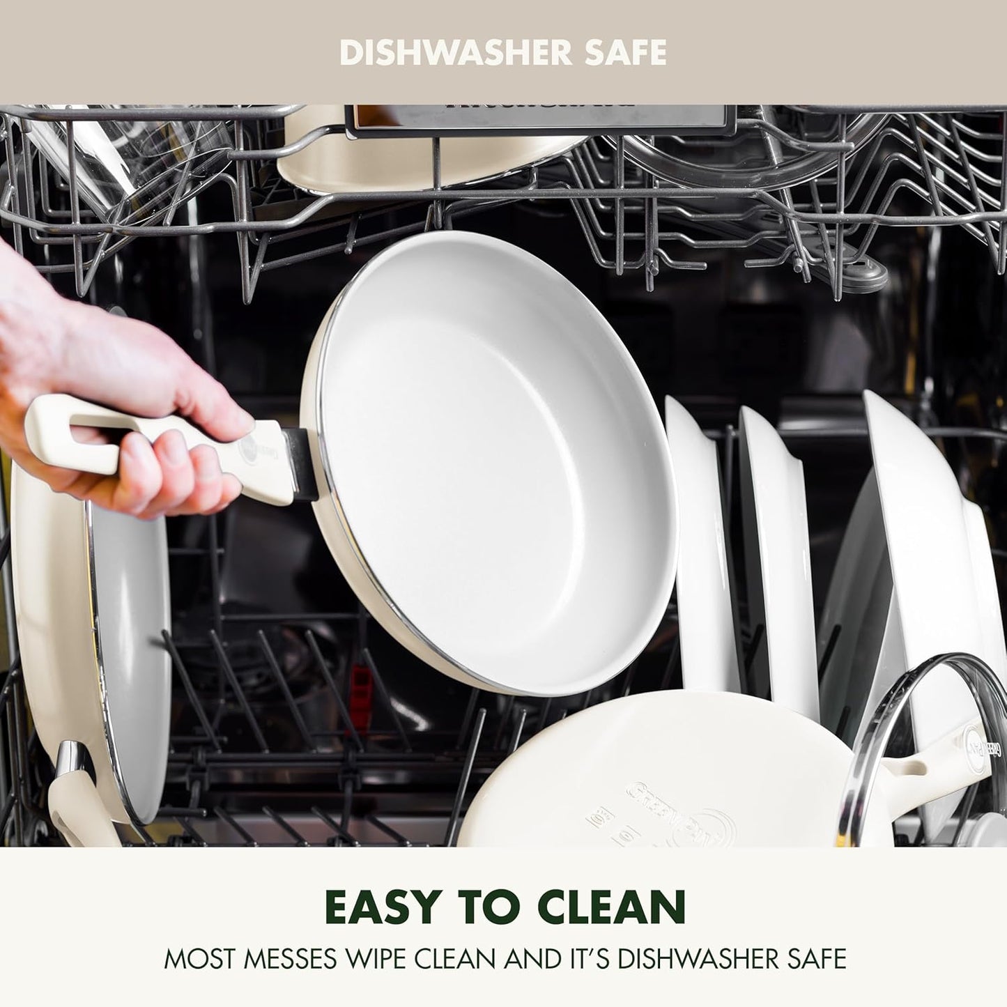 GreenPan Dover 12” Frying Pan Skillet, Non-Toxic PFAS-Free PFOA-Free Ceramic Nonstick Coating, Sear Saute Fry Egg Omlete, Dishwasher & Oven Safe, Stay Cool Handle, Easy Pour Rims, Cream White