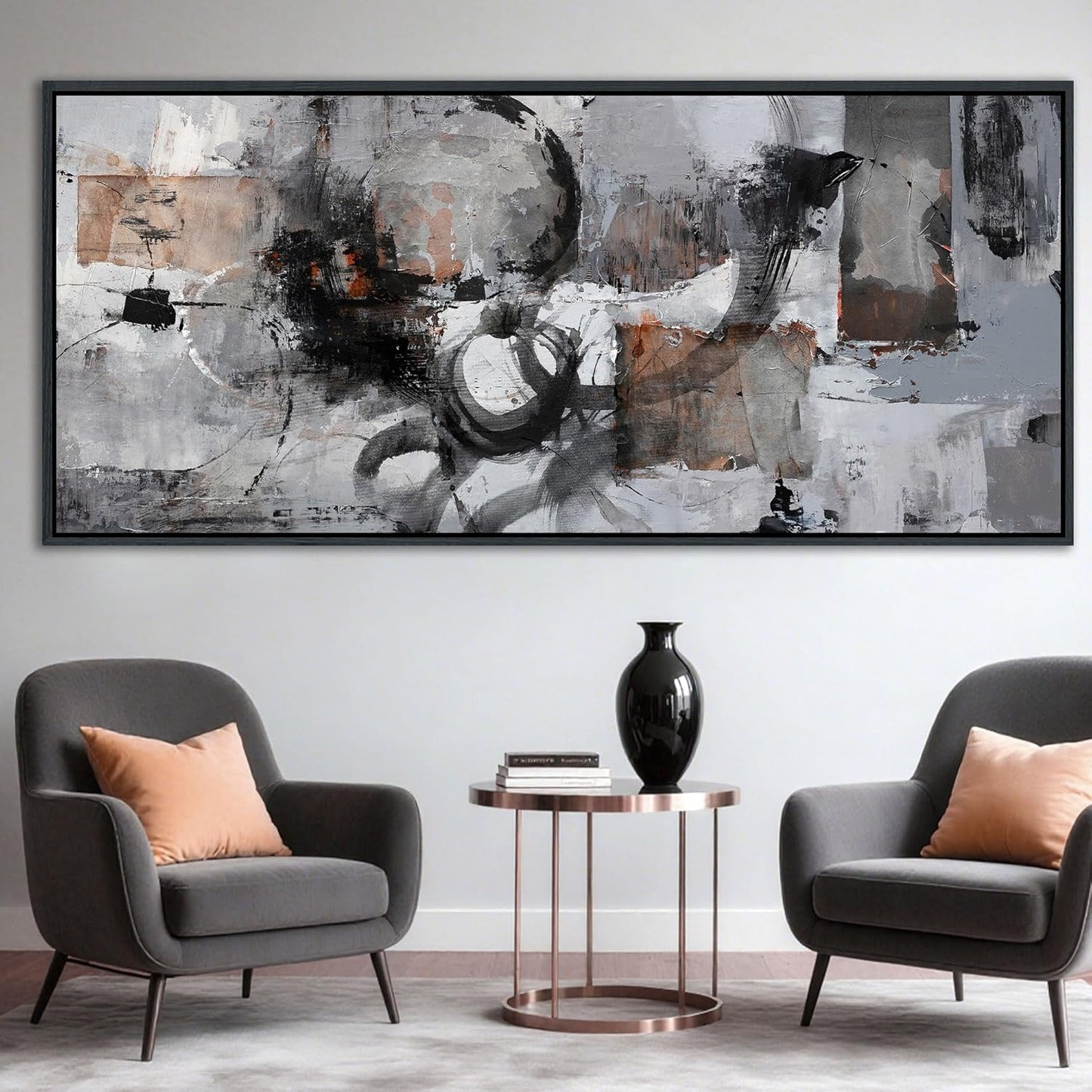 Large Abstract Black And Grey Canvas Wall Art Living Room Wall Decor Paintings Decorations Modern Wall Pictures for Bedrooms Framed Artwork for Walls
