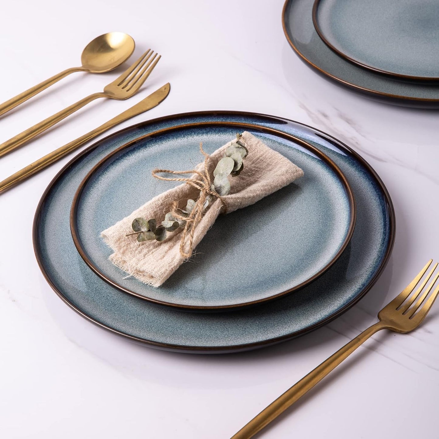 LERATIO Ceramic Dinner Plates Set of 6, 10.5 Inch Reactive Glaze Porcelain Plates, Modern Shape Dinnerware Dishes Set for Kitchen,Microwave&Dishwasher&Oven Safe, Scratch Resistant-Gray Blue