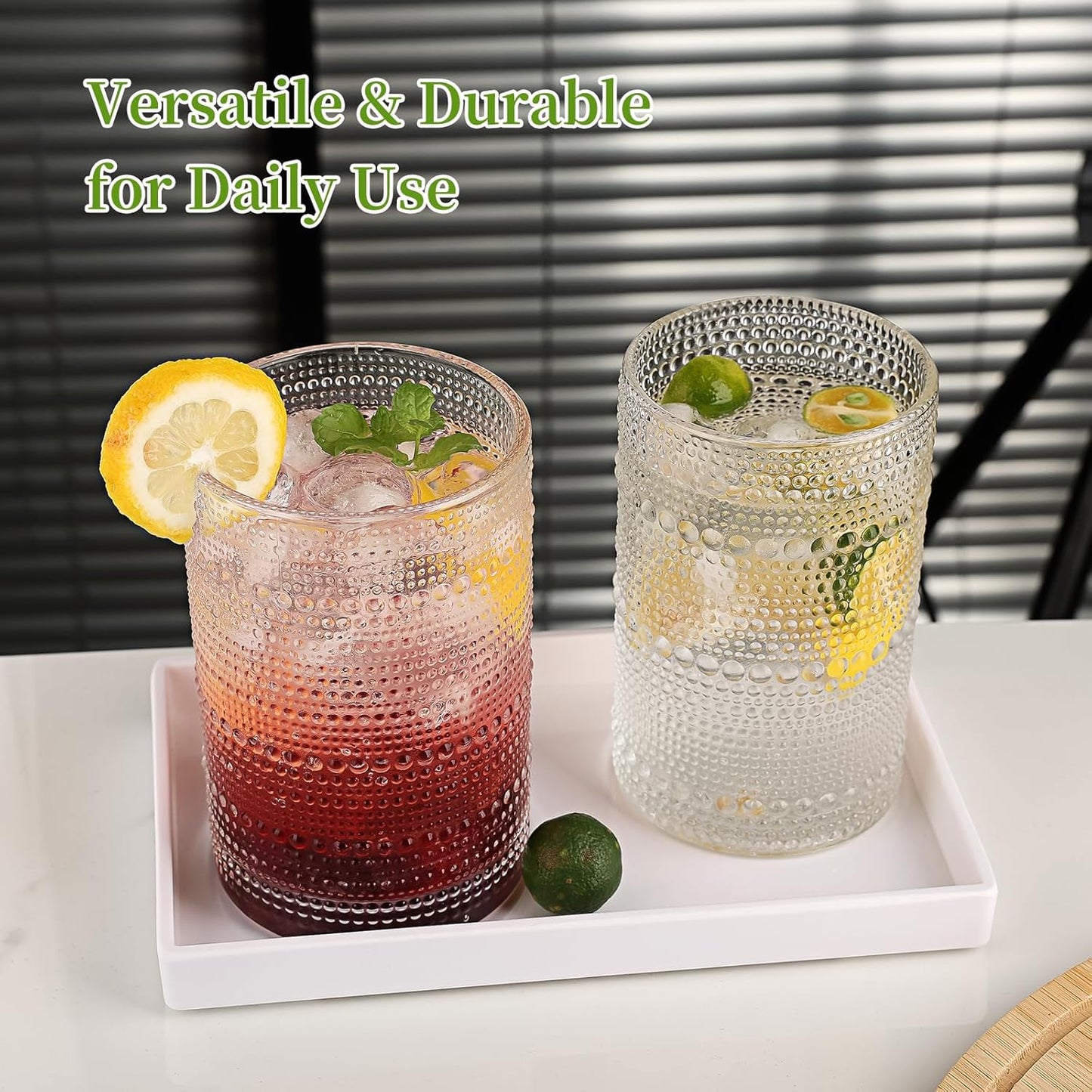 Hobnail Drinking Glasses Set,16 Oz Vintage Embossed Glass Tumbler for Cocktail, Beer, Juice, Water, Whiskey and Kitchen Glassware