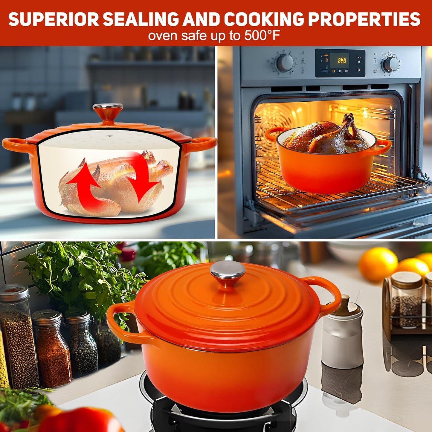5QT Enameled Cast Iron Bread Oven with Proofing Basket for Bread Baking, Bread Making Supplies Tools,Heavy-Duty Cookware for Braising, Stews, Roasting, Bread Baking (Orange)