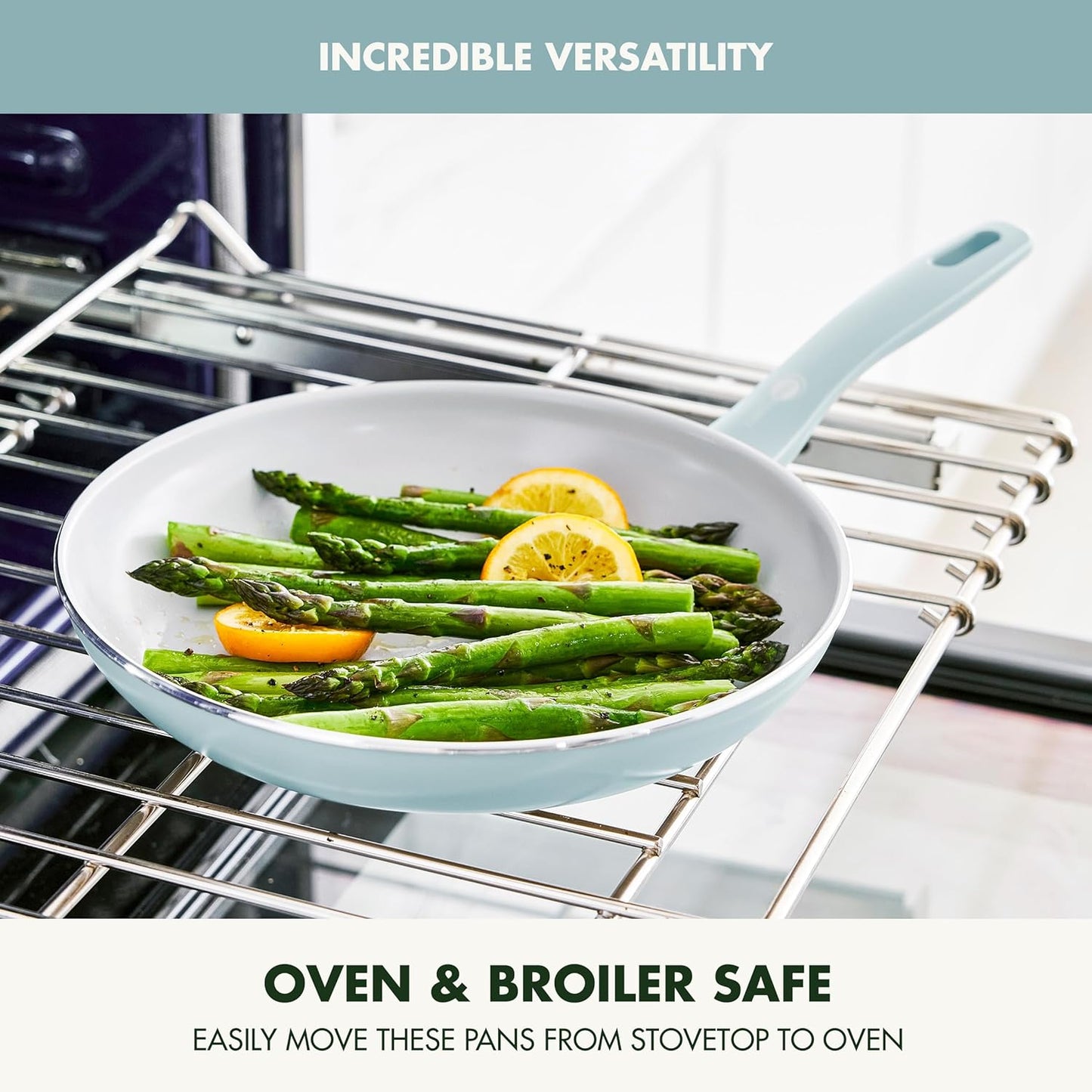 GreenPan Dover 10” Frying Pan Skillet, Non-Toxic PFAS-Free Ceramic Nonstick Coating, Sear Saute Fry Egg Omlete, Dishwasher & Oven Safe, Stay Cool Handle, Easy Pour Rims, Blue Haze