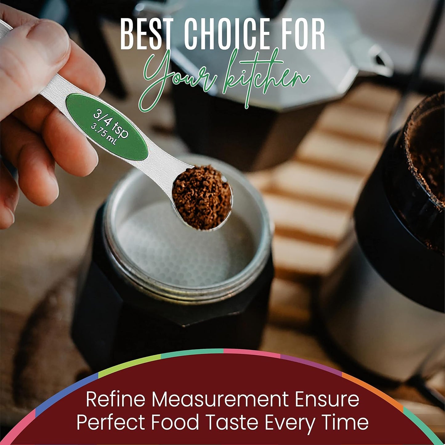 Magnetic Measuring Spoons Set of 9 Stainless Steel Dual-Sided Stackable Measuring Spoon Nesting Teaspoons Measuring Dry and Liquid Ingredients, Fits in Spice Jars Set of 9 (Green)