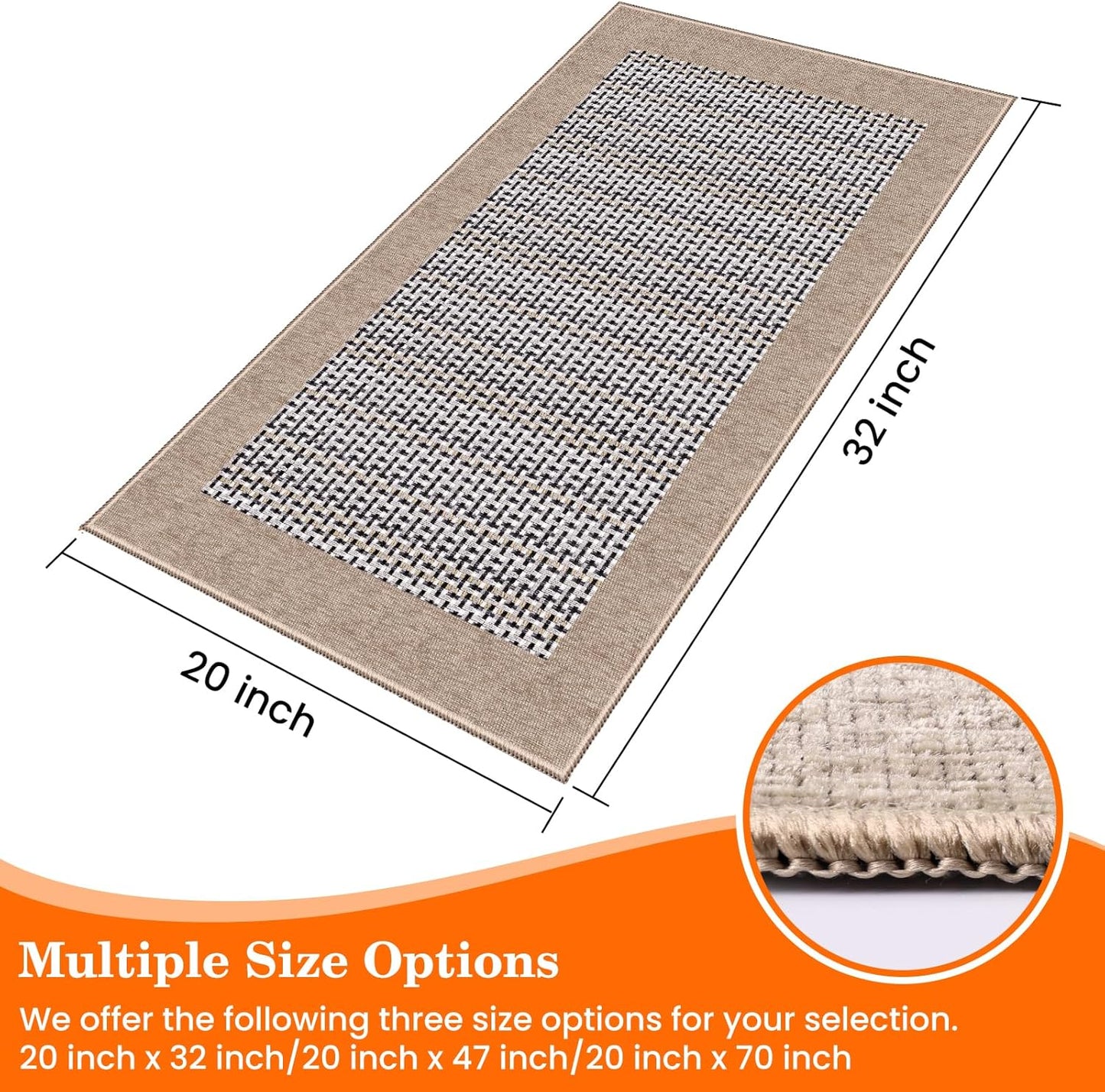 StepRite Kitchen Rugs, Kitchen Mats for Floor, 32"x20" Non-Slip Machine-Washable Kitchen Throw Rug, Absorbent Kitchen Runner Rugs Office, Sink Standing Desk Mat, Decor Carpet, Khaki