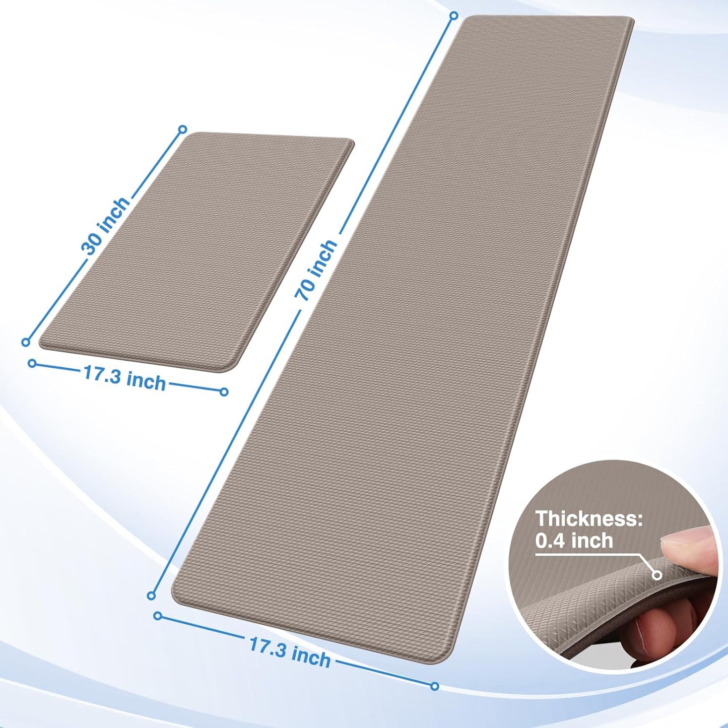 StepRite Kitchen Mats, 2PCS Kitchen Rugs, Cushioned Anti Fatigue Kitchen Mats for Floor, Non-Slip Standing Desk Mat, Waterproof Kitchen Rug Set for Kitchen, Floor, Office, 17.3"x30"+17.3"x70", Khaki