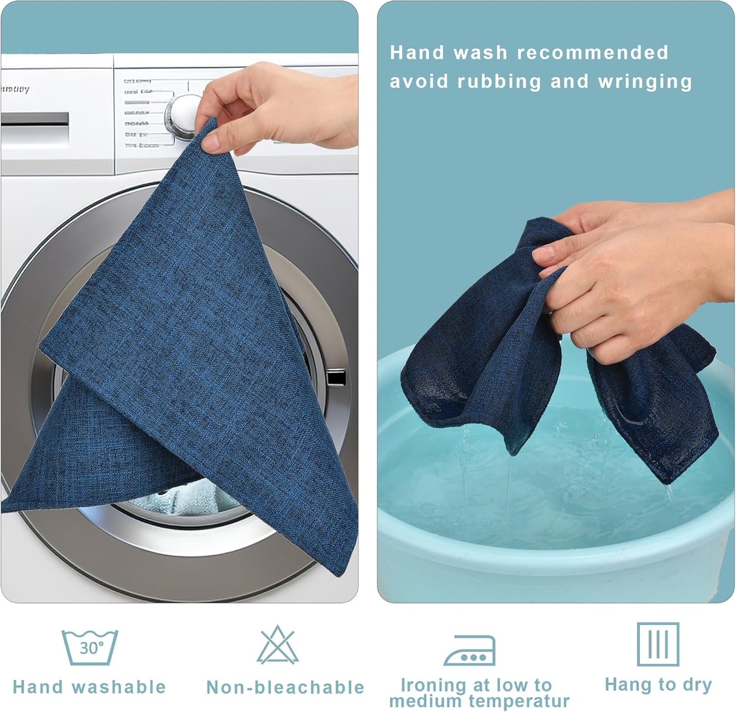 SLKQG Navy Linen-Look Fabric Placemats Set of 4, Heat Resistant & Machine Washable Double-Layered Cloth Placemats for Dining Table, Indoor/Outdoor Use, Non-Slip Kitchen Table Mats (4, Navy)