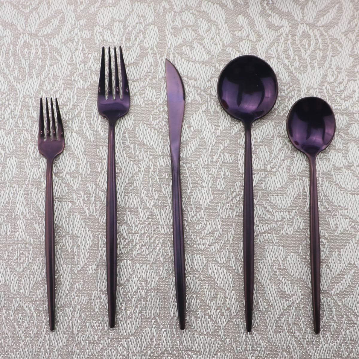 Gugrida Portable Silverware Set - 5-Piece Flatware Cutlery Set - 18/10 Stainless Steel - Mirror Polishing Purple - Travel Elegant Modern Utensils - Service for 1 Include Steak Knife Dinner Fork Spoon