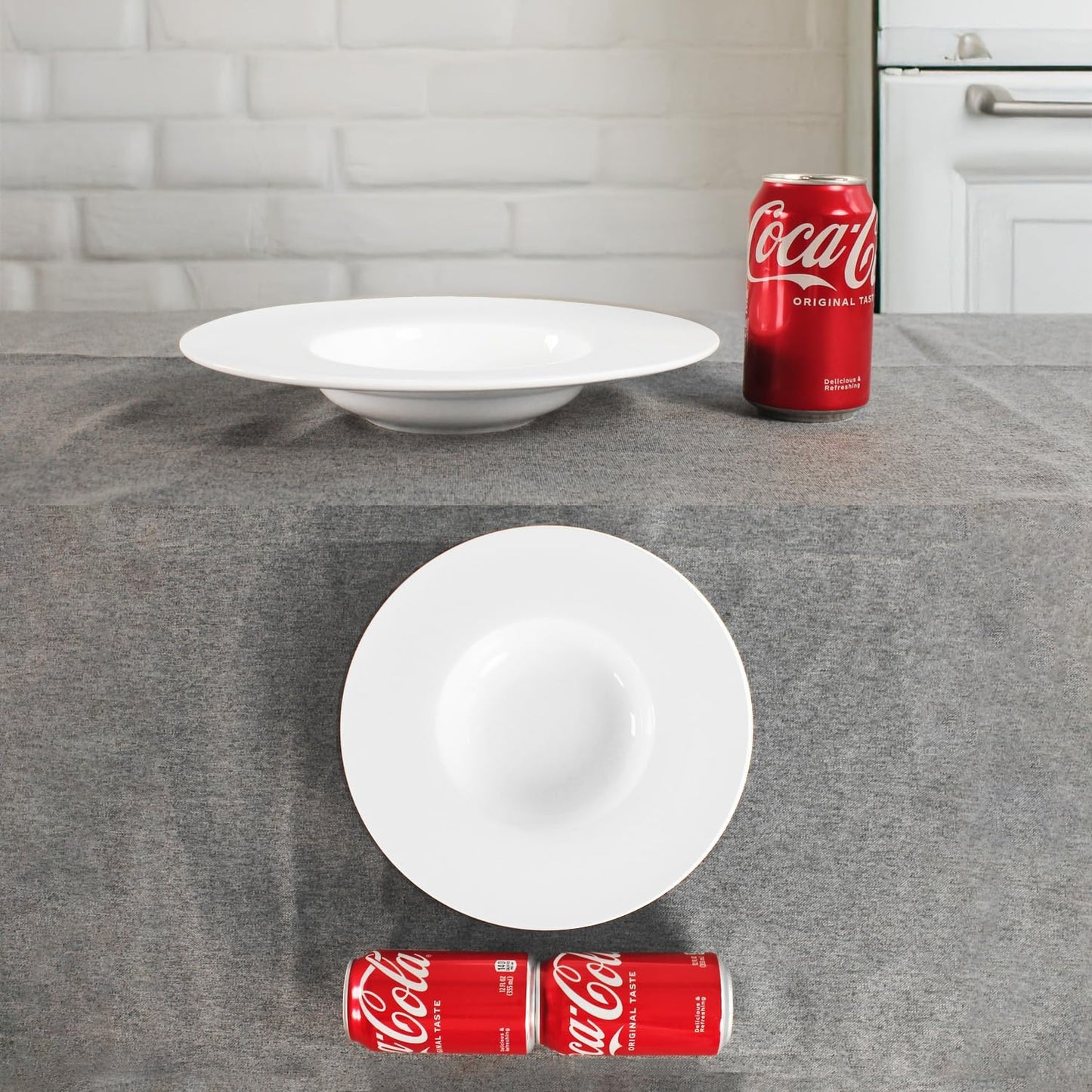 Ceramic Wide Rimmed Soup Plate, Soup Bowl 9 oz, Pasta Bowl Set of 4, White Shallow Bowl Plate with Rim, Best choice for high-end restaurants, hotels, and foodies, 10.85 Inch