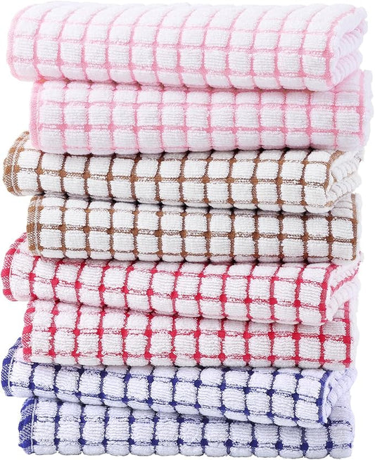 Kitinjoy Cotton 8 Pack Terry Kitchen Towels, 16 x 25 Inches Super Soft and Absorbent Dish Towels, Quick Drying Hand Towels for Kitchen Drying, Mix Colour