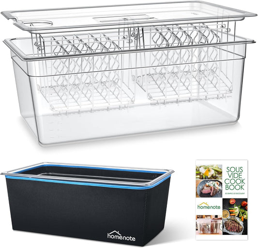 HOMENOTE Large Sous Vide Container 26 Quarts with Lid, Neoprene Retains Heat, Complete Sous Vide Accessories Kit BPA Free,Compatible with Anova and Most Sous Vide Cookers（Comes with 2 Sous Vide Racks and Insulating Sleeve）