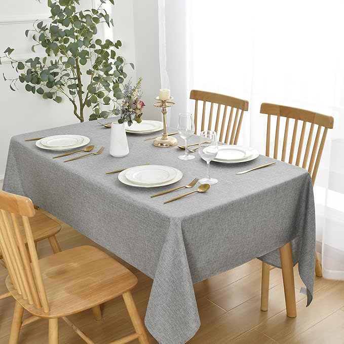 JIUZHEN Square Table Cloth Faux Linen Farmhouse Tablecloth Wrinkle and Stain Resistant Decorative Fabric Table Cover for Kitchen, Dining Room, Parties and Camping, Light Grey, 70 x 70 Inch