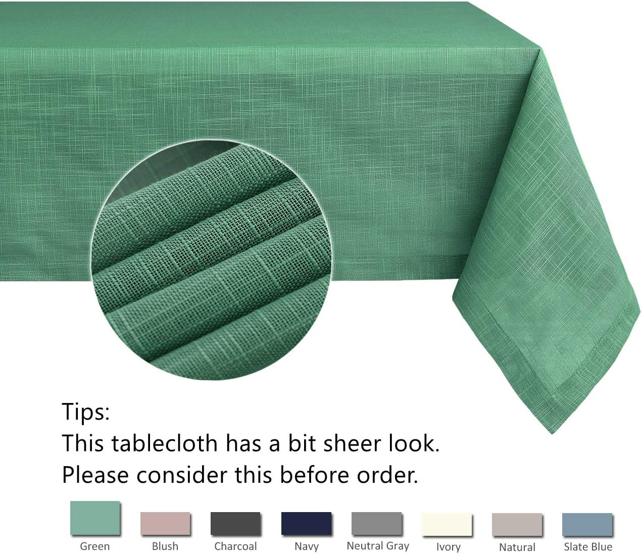 maxmill Lux Faux Linen Table Cloth with Slubby Texture Wrinkle Resistant Anti-Shrink Soft Tablecloth for Kitchen Dining Tabletop for Buffet Banquet Parties Event Dinner Rectangle 52 x 70 Inch Green