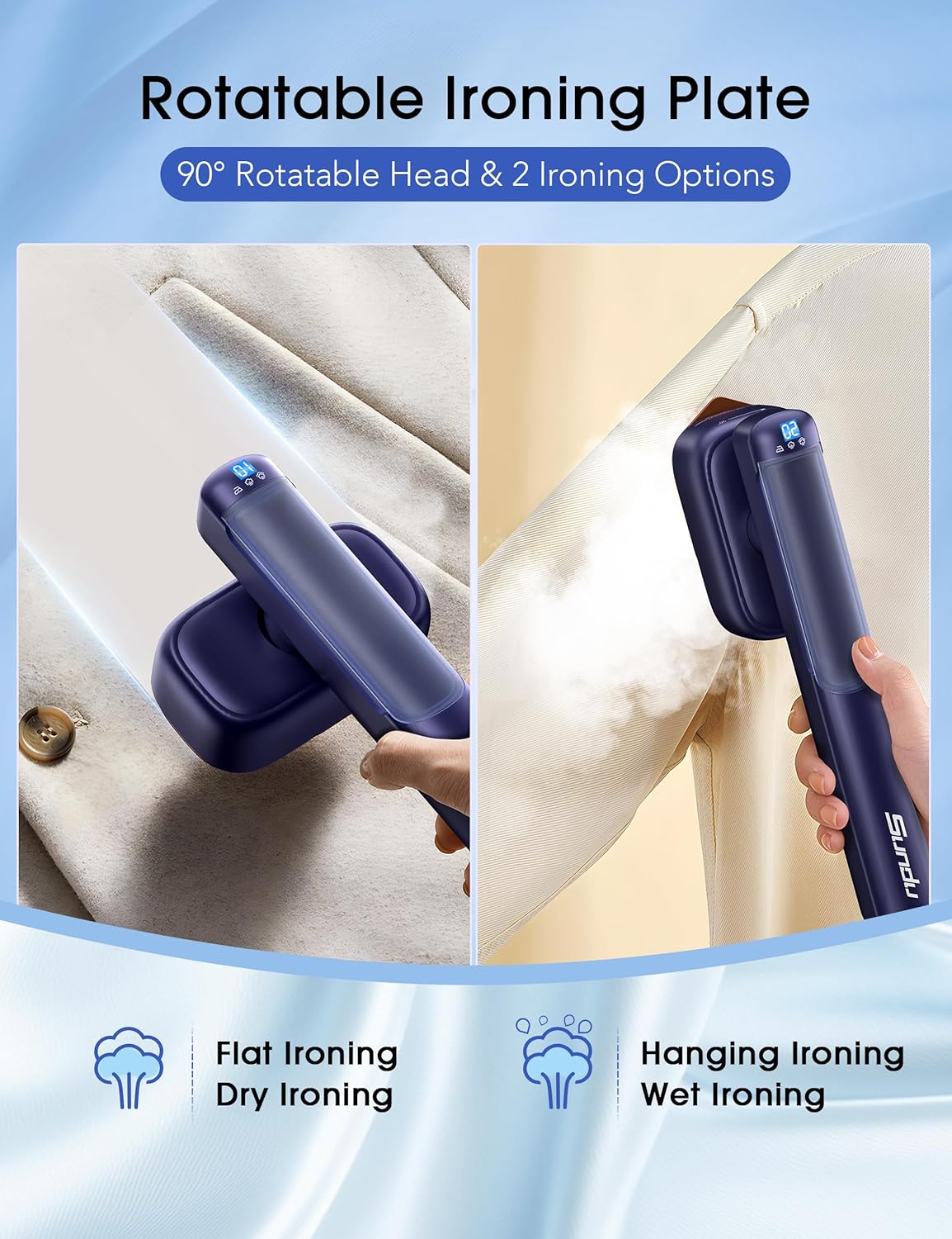 Steamer Iron for Clothes, Portable 2 In 1 Travel Handheld Garment Steamer,20 Minutes of Continuous Steam,100ml Water Tank,Steamer Ironing Gloves,1000W Light Steam Iron for Travel and Home(Slate Blue)