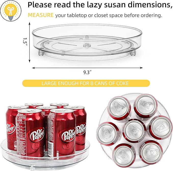 Maximize Space with 2 Pack 9 Inch Clear Acrylic Lazy Susan - Non-Skid Turntable Organizer for Kitchen, Cabinet, Pantry, Fridge & Makeup Storage