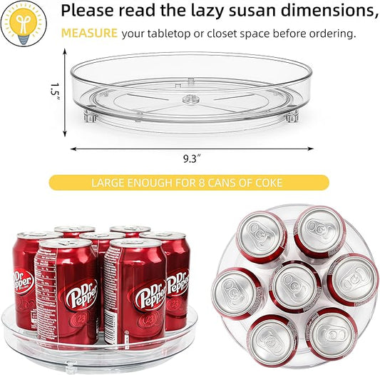 Maximize Space with 2 Pack 9 Inch Clear Acrylic Lazy Susan - Non-Skid Turntable Organizer for Kitchen, Cabinet, Pantry, Fridge & Makeup Storage