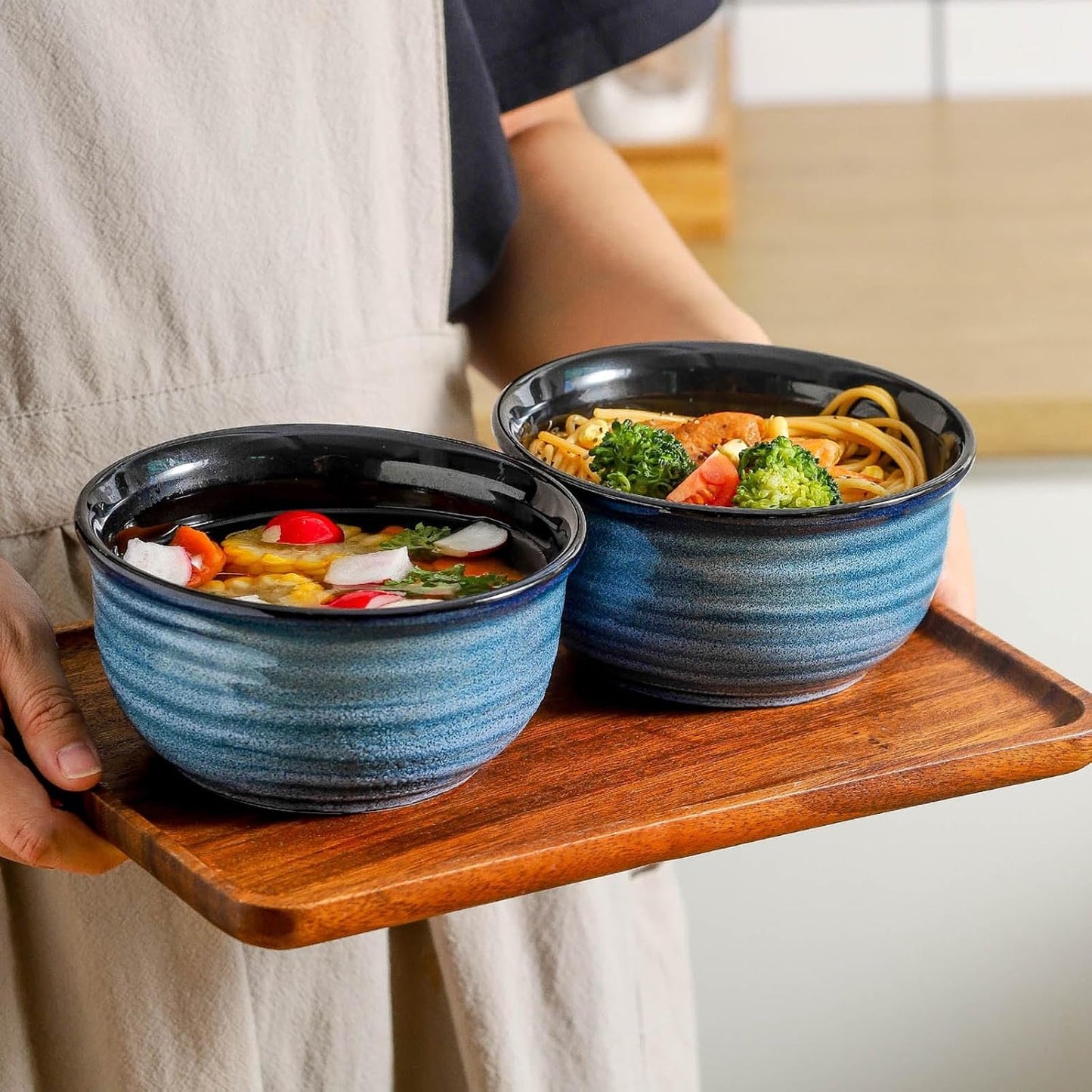 Hasense Ceramic Cereal Bowl Set of 4 – 20oz Ceramic Soup for Cereal, Oatmeal, Soup, Salad & Pasta, Durable Porcelain, Microwave & Dishwasher Safe, Modern Kitchen Dinnerware,Navy