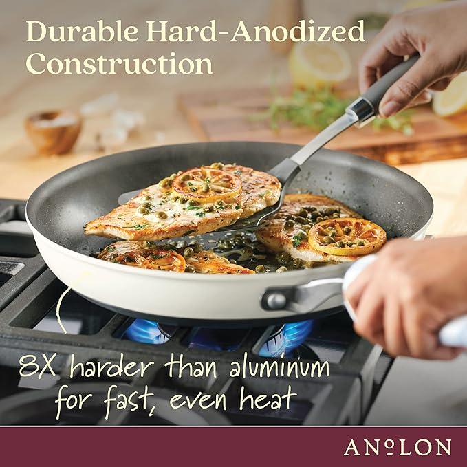 Anolon Achieve Hard Anodized Nonstick Frying Pan/Skillet, 12 Inch, Cream