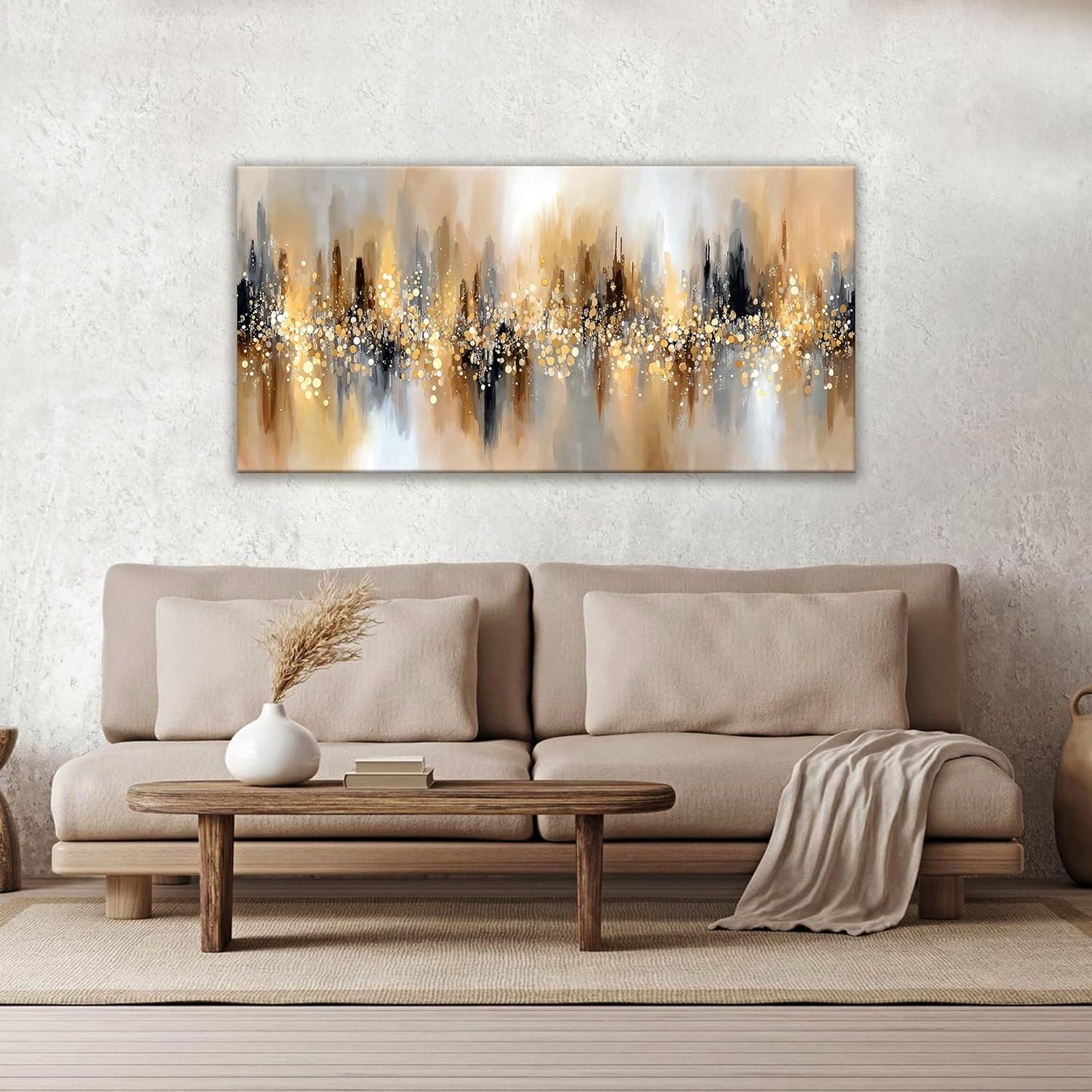 Tsomzxng Canvas Art Wall Decor Gold Abstract Wall Art For Living Room Modern Abstract Art Painting Gold Wall Art Prints Pictures For Bedroom Hotel Home Decoration 24 X 48 Inch