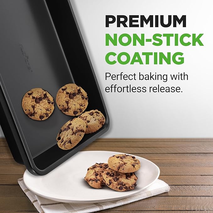 NutriChef 2-Piece Non-Stick Black Cookie Sheets - Versatile & Durable Non-Toxic Carbon Steel Bakeware Sets, Stackable Baking Tray for Cookies, Brownies, Jelly rolls - Oven Safe & Easy Clean