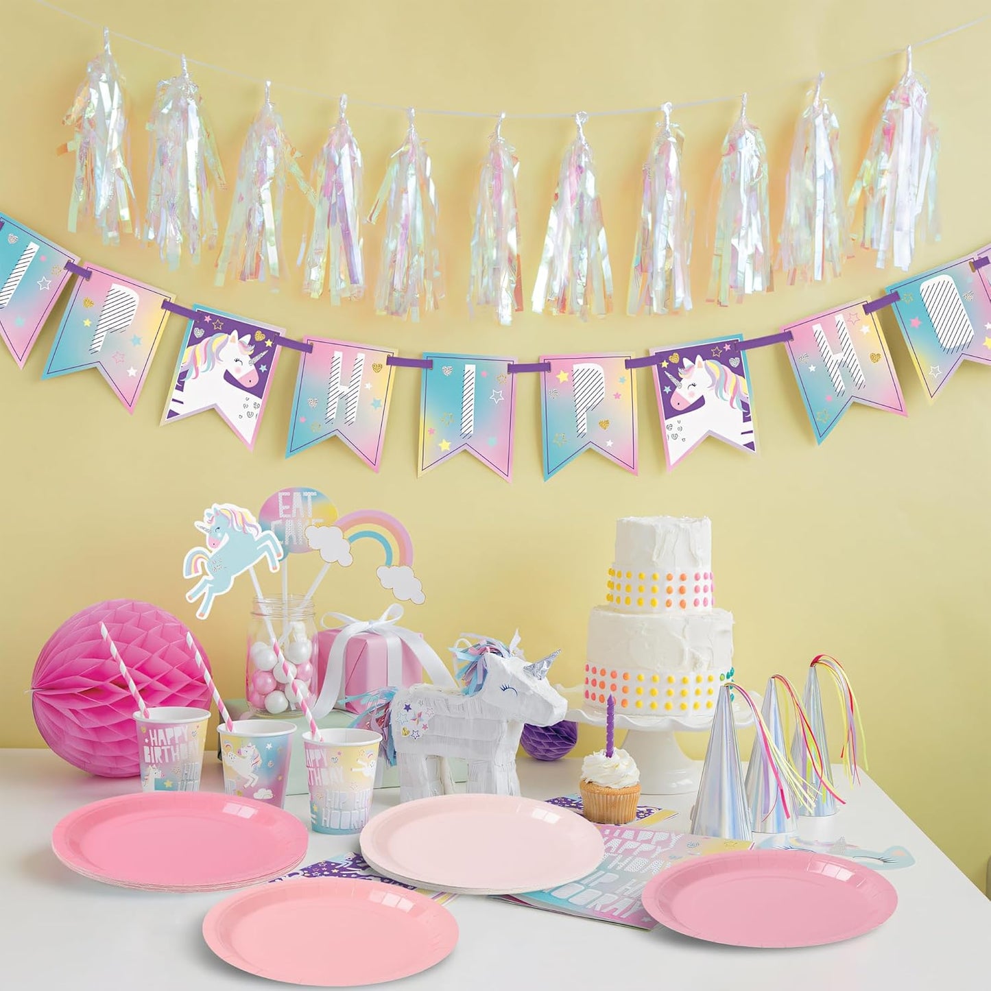 48Pcs Pink Paper Plates Gradient Color Party Plate 9 Inch Disposable Round Dinner Dessert Plates for Pink Bow Birthday Wedding Baby Bridal Shower Coquette Party Supplies