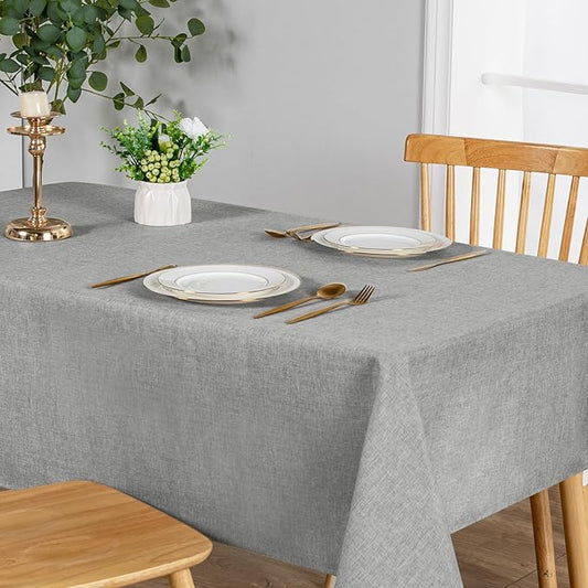 JIUZHEN 2 Pack Faux Linen Farmhouse Tablecloth Rectangular, Wrinkle Stain Resistant Table Cloth Rectangle Table Cover for Kitchen Dining, Light Grey, 60 x 84 Inch