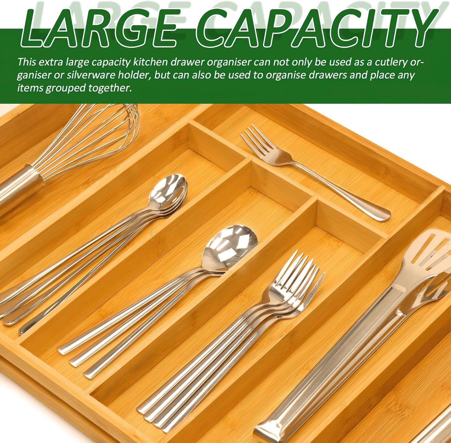 Silverware Drawer Organizer, Expandable Bamboo with Adjustable Utensil Cutlery Holder, Kitchen Flatware Organizer