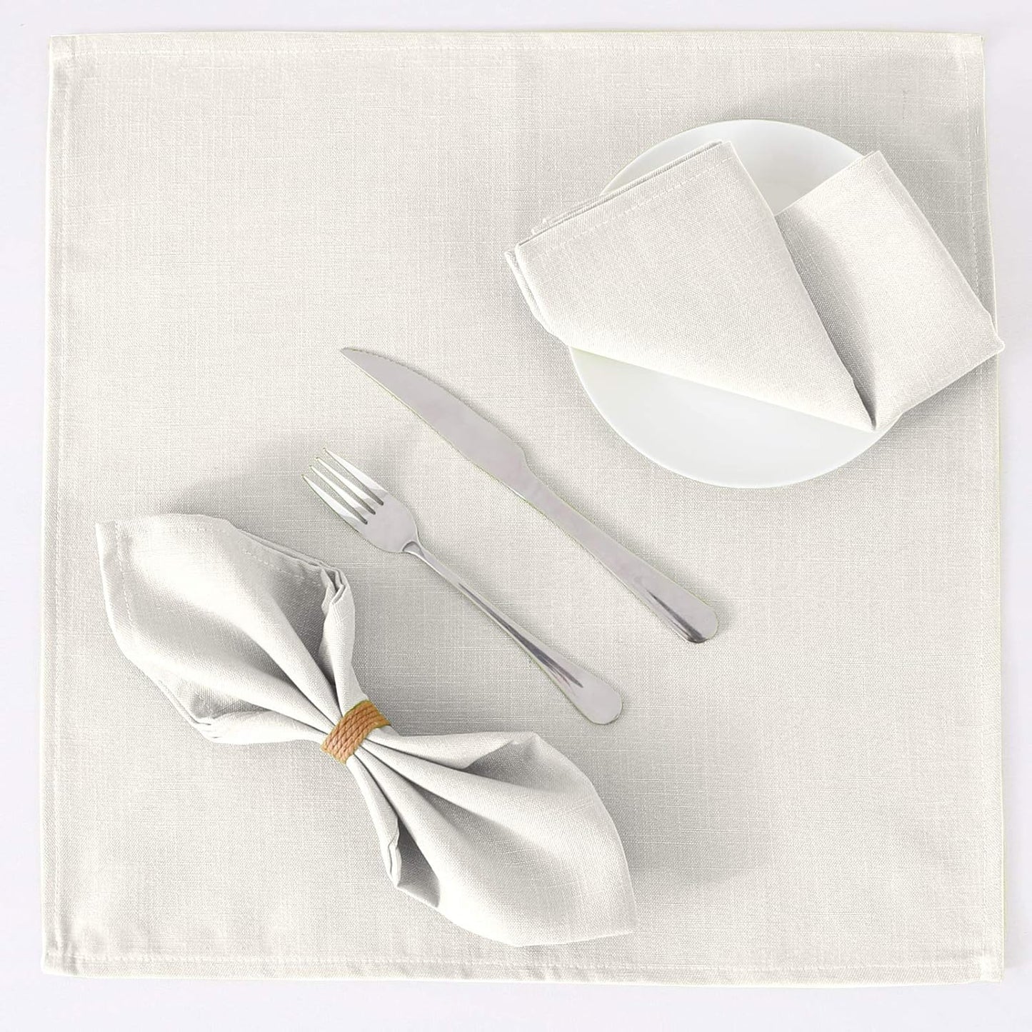 H.VERSAILTEX Cloth Napkins Set of 12 (18" X 18") Linen Textured Dinner Napkins Waterproof Extra Soft Thick Durable Reusable Napkins with Hemmed Edges for Dinners, Weddings and Everyday Use, Ivory