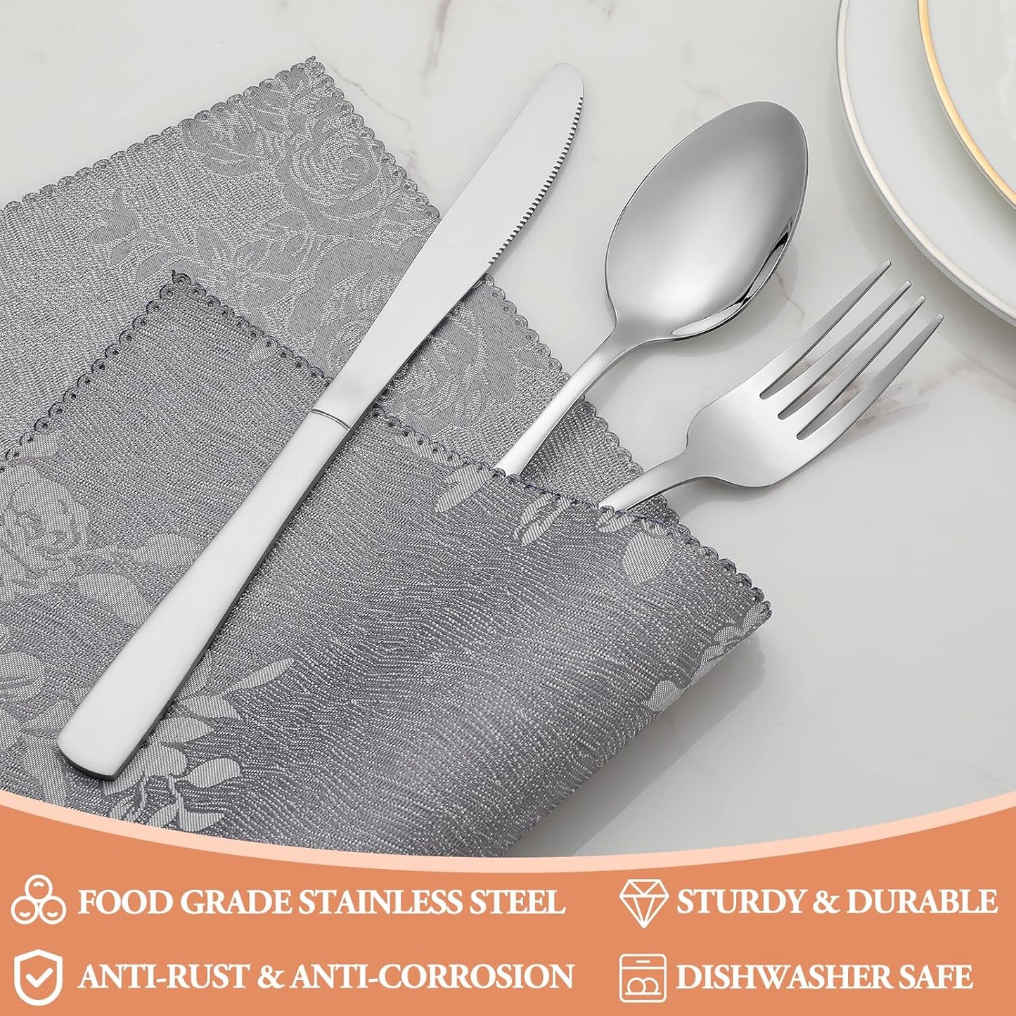 40 Pcs Silverware Set, Stainless Steel Flatware Set for 8, Food-Grade Cutlery Set, Mirror Polished Tableware Eating Utensils Set for Home Kitchen, Include Knife Fork Spoon Set, Dishwasher Safe