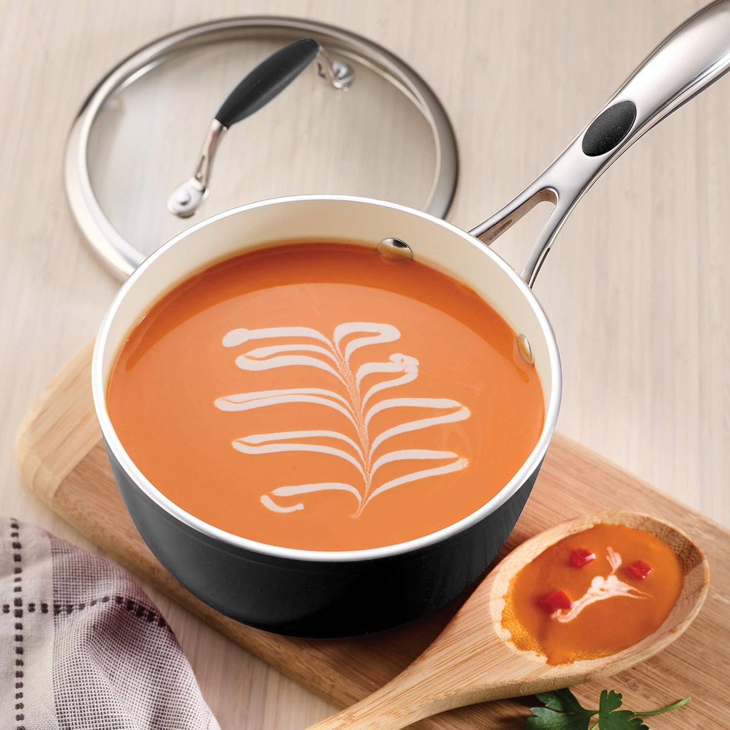 Tramontina Gourmet Ceramica Deluxe Sauce Pan with Lid, Non Stick Ceramic Interior, 1.5-Quart, Metallic Black, Made in Italy