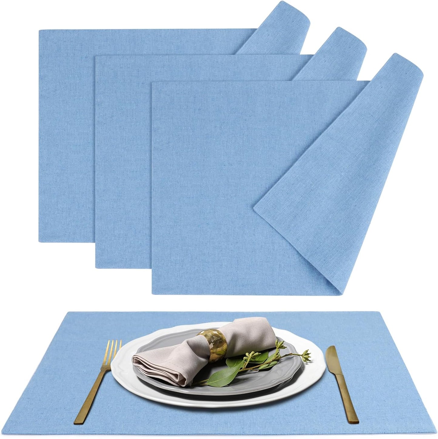 MANSPHIL Table Cloth Placemats Set of 4 Washable Cotton Thick Faux Linen Table Place Mats Heat Resistant Double Layer Fabric Wrinkle Free Dining Kitchen Table Decor - 13x19 Inch Oeko Tex Placemat