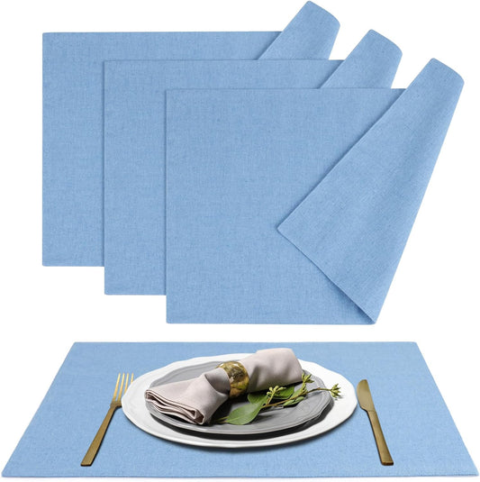 MANSPHIL Table Cloth Placemats Set of 4 Washable Cotton Thick Faux Linen Table Place Mats Heat Resistant Double Layer Fabric Wrinkle Free Dining Kitchen Table Decor - 13x19 Inch Oeko Tex Placemat