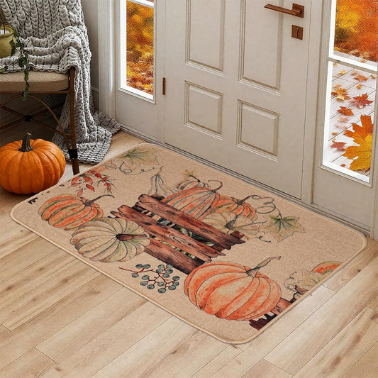 Larponder Fall Pumpkin Kitchen Mats, Non-Slip Absorbent Rug and Door Mats, Home Decor Kitchen Floor Rugs for Autumn Harvest Thanksgiving Holiday - 17x24 Inch