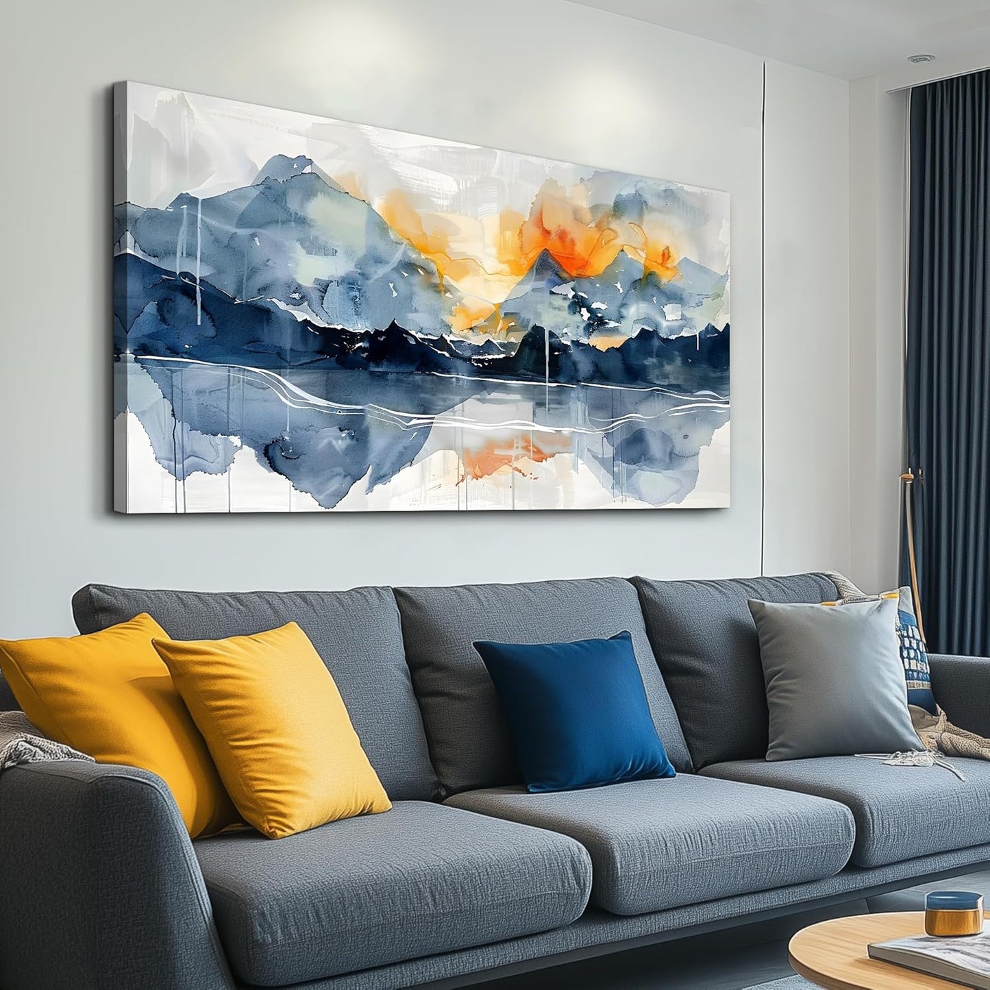 KELIYUAN Large Wall Decor For Bedroom Canvas Wall Art For Living Room Office Decoration Mountain Landscapes Wall Paintings Abstract Watercolour Pictures Artwork Modern Home Decor Ready To Hang