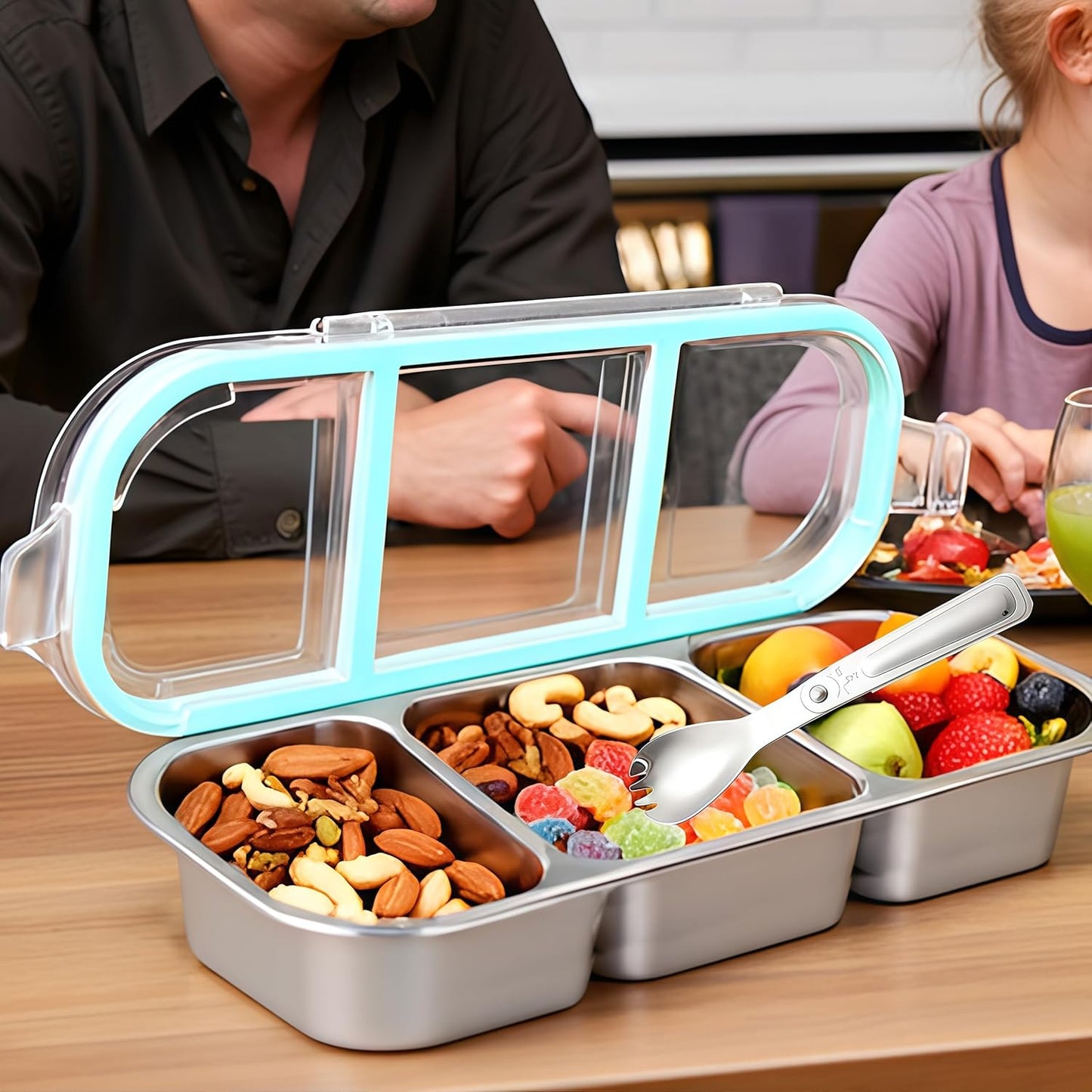 Food Storage Containers with Airtight Lid, Stainless Steel Snack Containers, Leak Proof Metal Lunchbox with Compartment and Spoon, Lunch Box Bento Box Adult for Office, Travel, Meal Prep