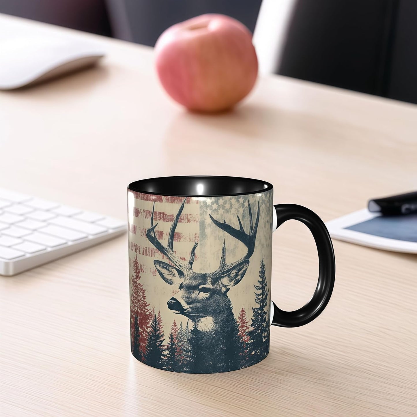 FyLybois Deer Coffee Mug Ceramic Coffee Cup with Handle Microwave Safe for Home or Office Gifts for Women and Men