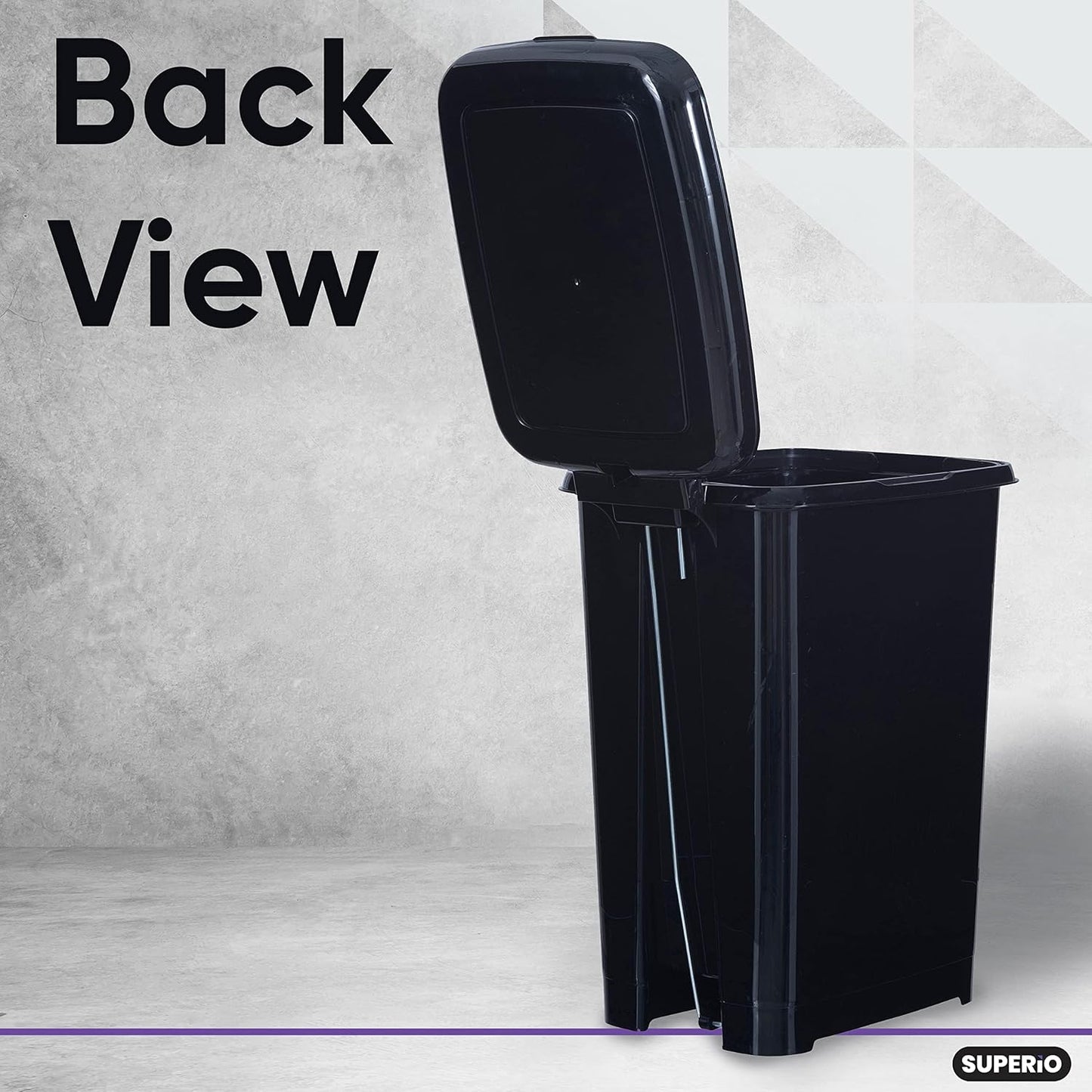 Superio Slim Trash Can with Foot Pedal – 10.5 Gallon Step-On Trash Can with Lid, Large Plastic Garbage Can, Trashcan for Bathroom, Kitchen, Office, Bedroom, Dorm Room, Patio, – Black, 2