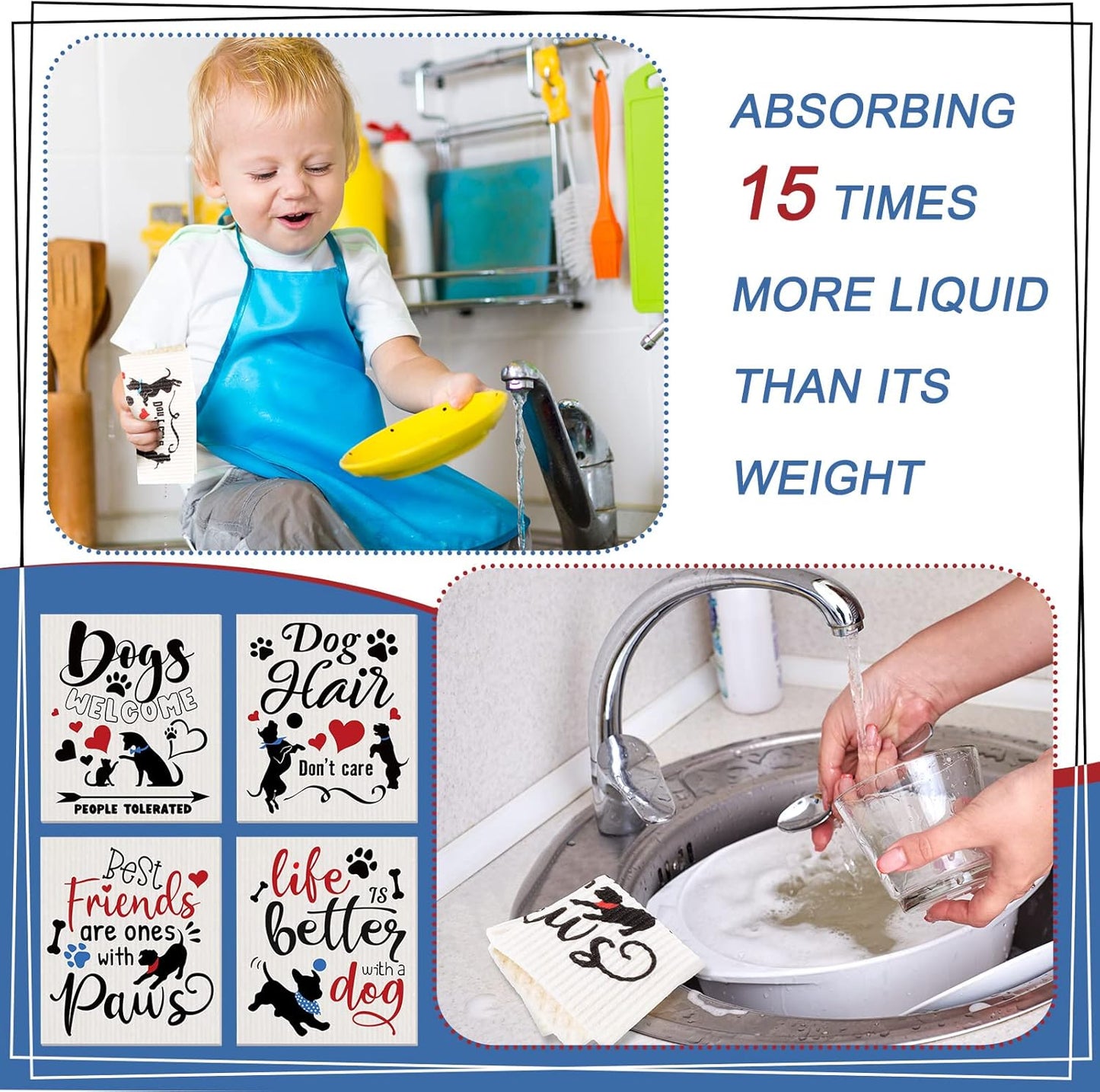 Funtery 8 Pcs Dog Swedish Kitchen Dishcloths Reusable Swedish Absorbent Sponge Cloths Washable Kitchen Dish Towel Quick Drying Decorative for Animal Lover Gifts for Women Hand Towel