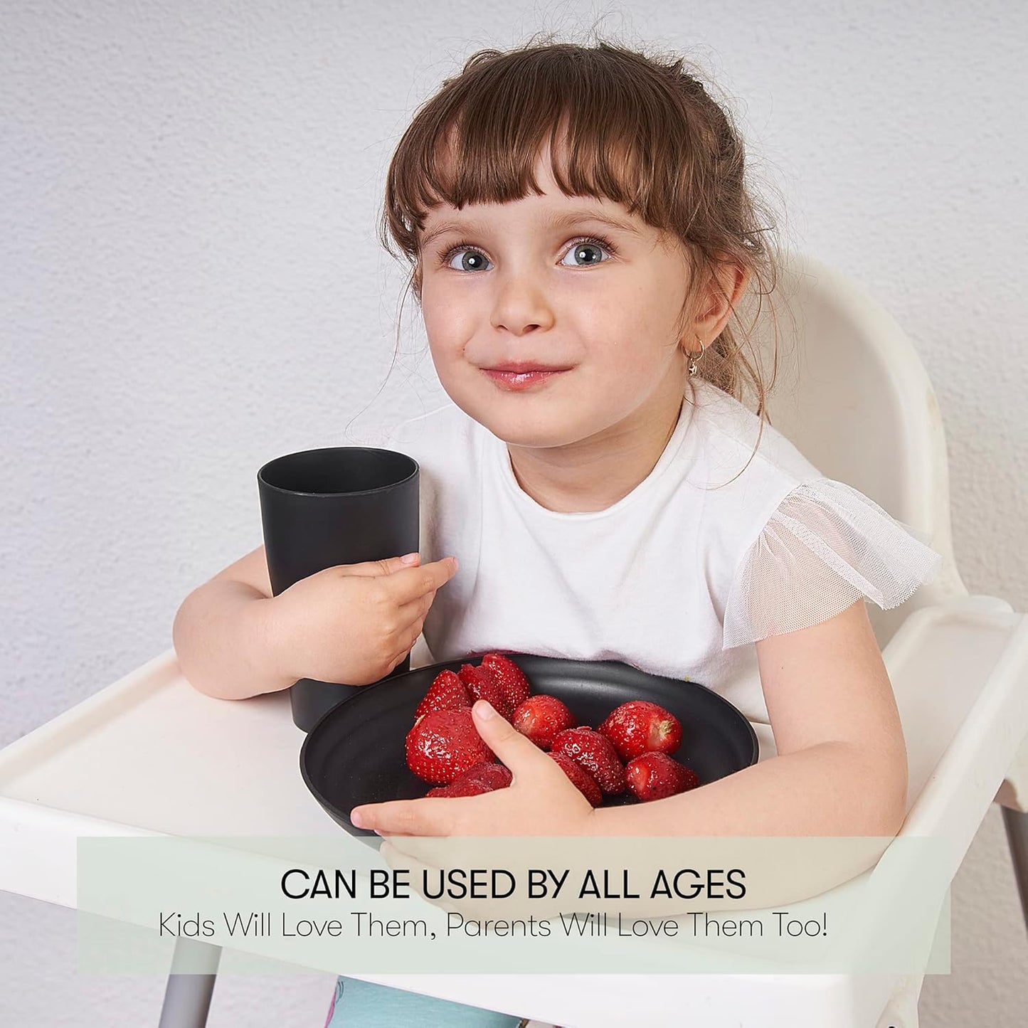 Wheat Straw Dinnerware Sets | Unbreakable Dinnerware Sets | Dishwasher Microwave Safe Dinnerware | Eco Friendly Non Breakable Dinnerware Sets | RV Outdoor Camping (Black, Service for 8 (32 pcs))