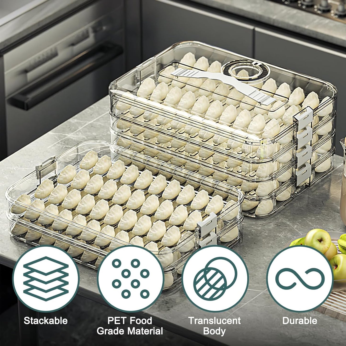 Food Storage Containers with Lids,4-Layer Plastic Cookie Storage Containers Airtight,Stackable Cookie Carrier for Transport Dumpling Storage Box,Green