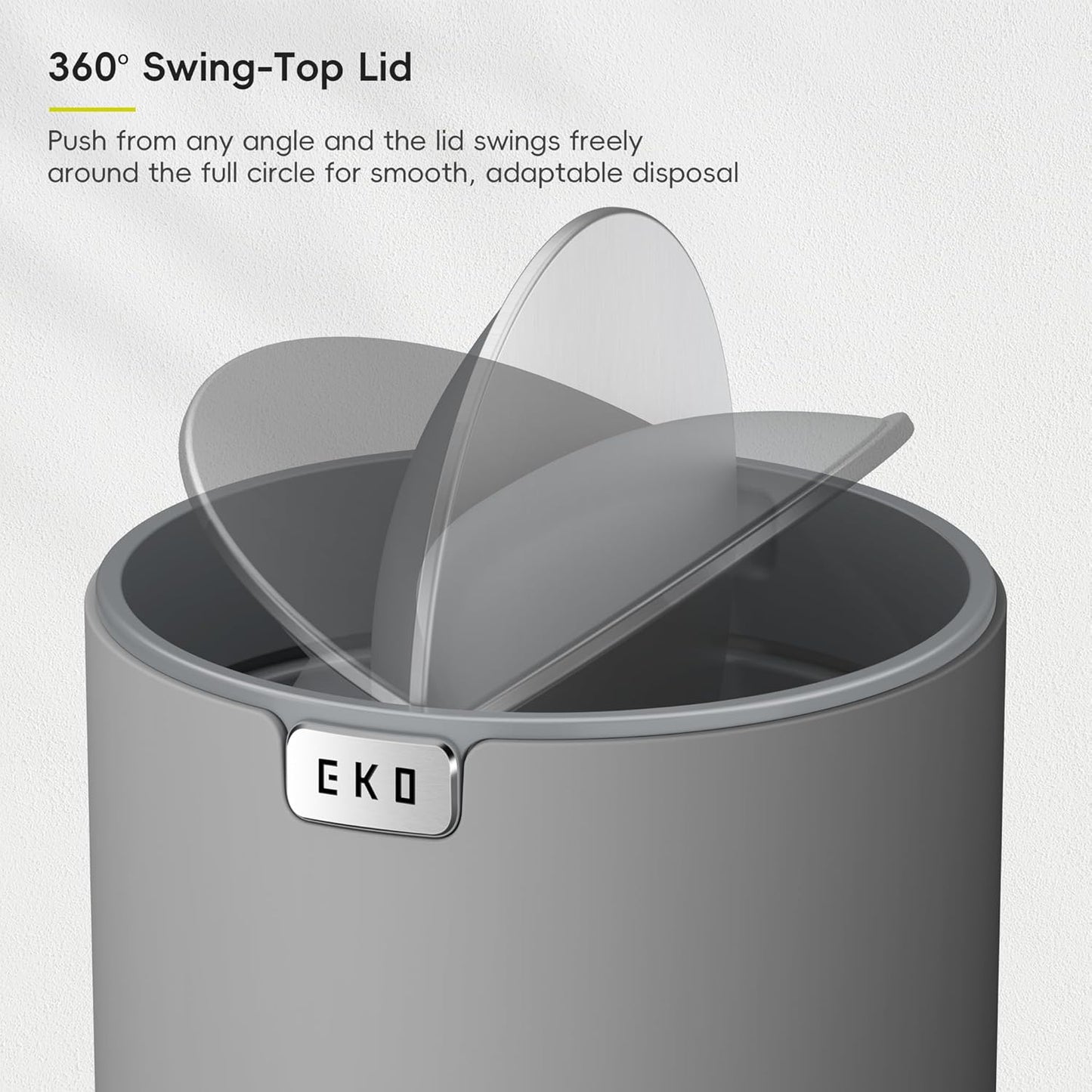EKO Fandy 0.58 Gal/2.2L Mini Trash Can with Lid, Swing-Top Desktop Trash Can for Bathroom, Countertop, Vanity, Desk or Office, Small Garbage Bin (Grey)