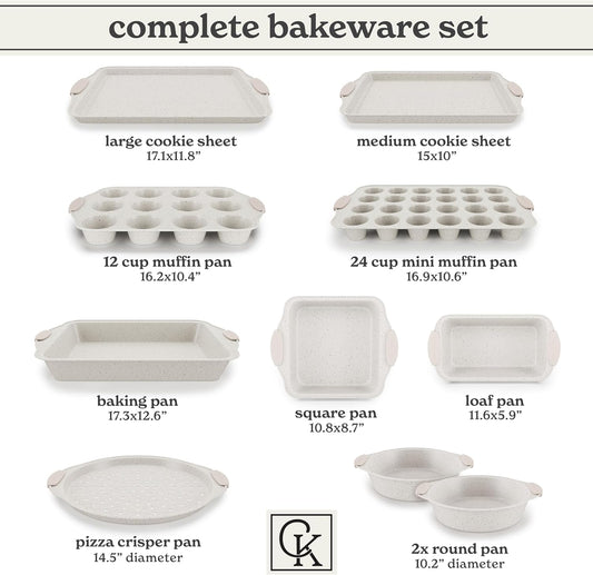 Country Kitchen Nonstick Stackable Bakeware Set - Heavy Duty, Durable, Easy Release Baking Set, Cream, 10 Pcs