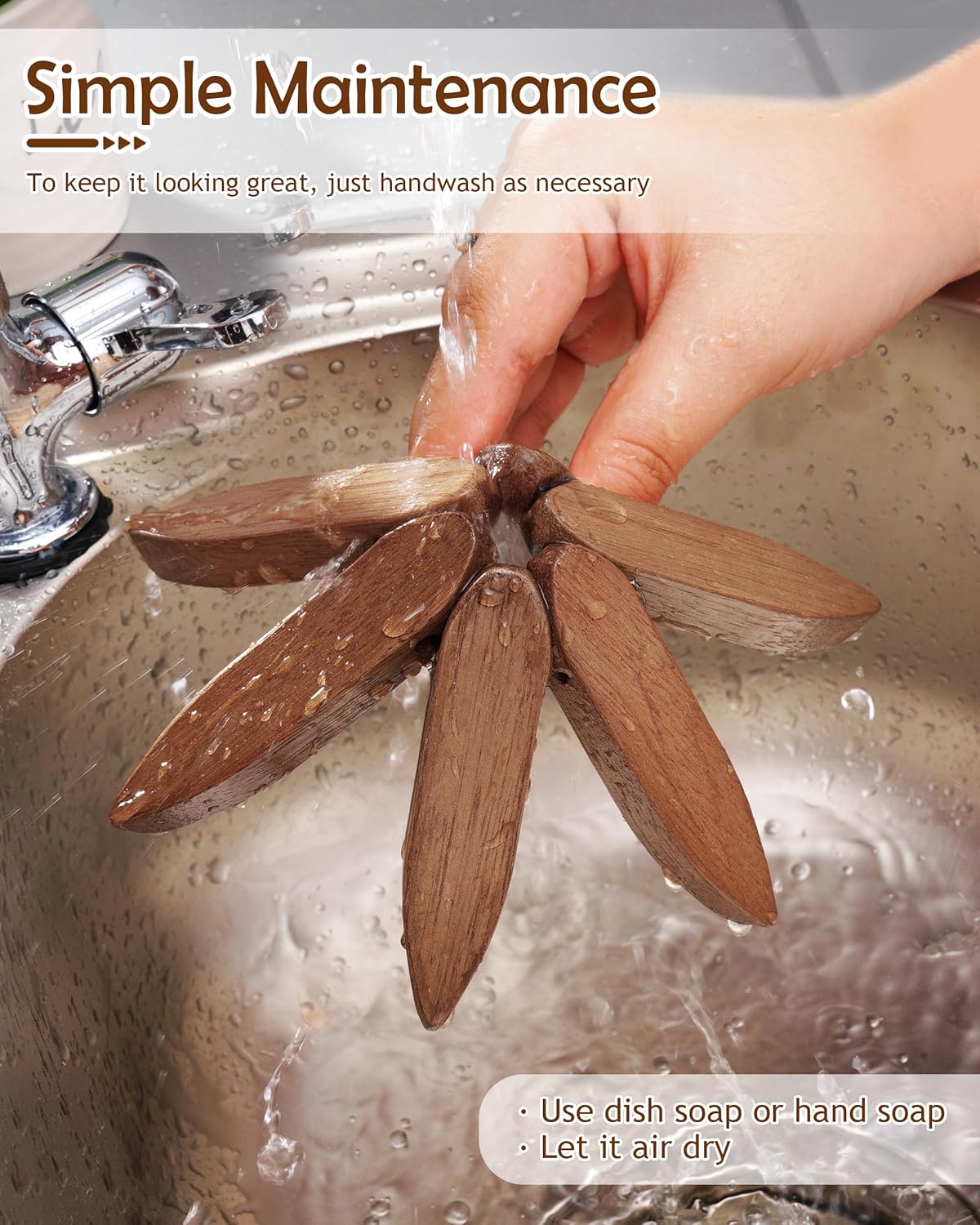 3pcs 8 Inch Wooden Trivets for Hot Dishes, Hot Pots and Pans, Anti Stain Natural Wood Pot Holders for Kitchen Counter Decor, Wooden Collapsible Tree Coasters with Organizer Dinner Placemats