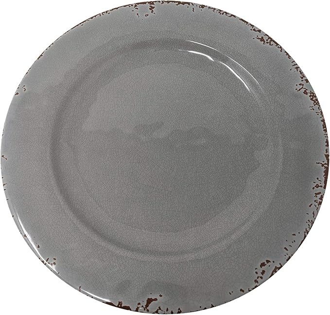 Gianna's Home 12 Piece Rustic Farmhouse Melamine Dinnerware Set, Service for 4 (4 Piece Dinner Plates, Gray)